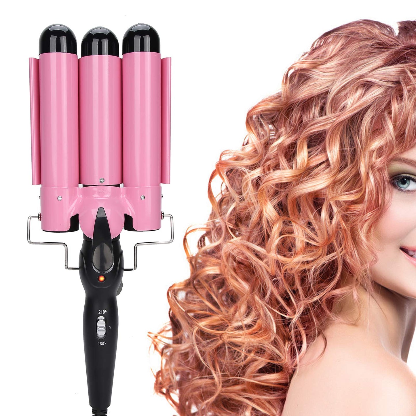 3 Curling Iron Wand, 1 Inch Ceramic Tourmaline Triple Barrels, Hair Crimper Beach Waving Styling Tools with Temperature Adjustment and Dual Voltage for All Hair