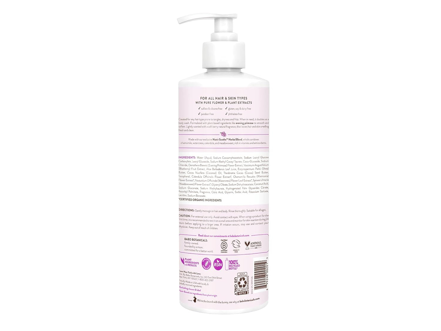 Babo Botanicals Smoothing Berry 2-in-1 Shampoo & Wash - Detangling, Nourishing Formula | Vegan, Light Berry Scent