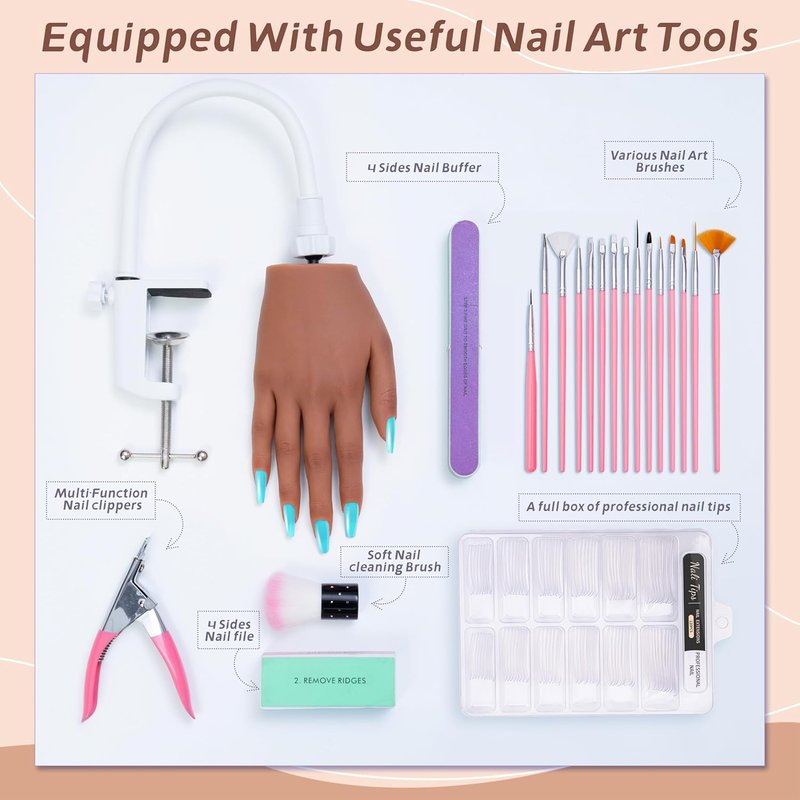 Acrylic Nail Practice Hand - Flexible Silicone Kit for Beginners | Bendable Fingers & Nail Art Supplies