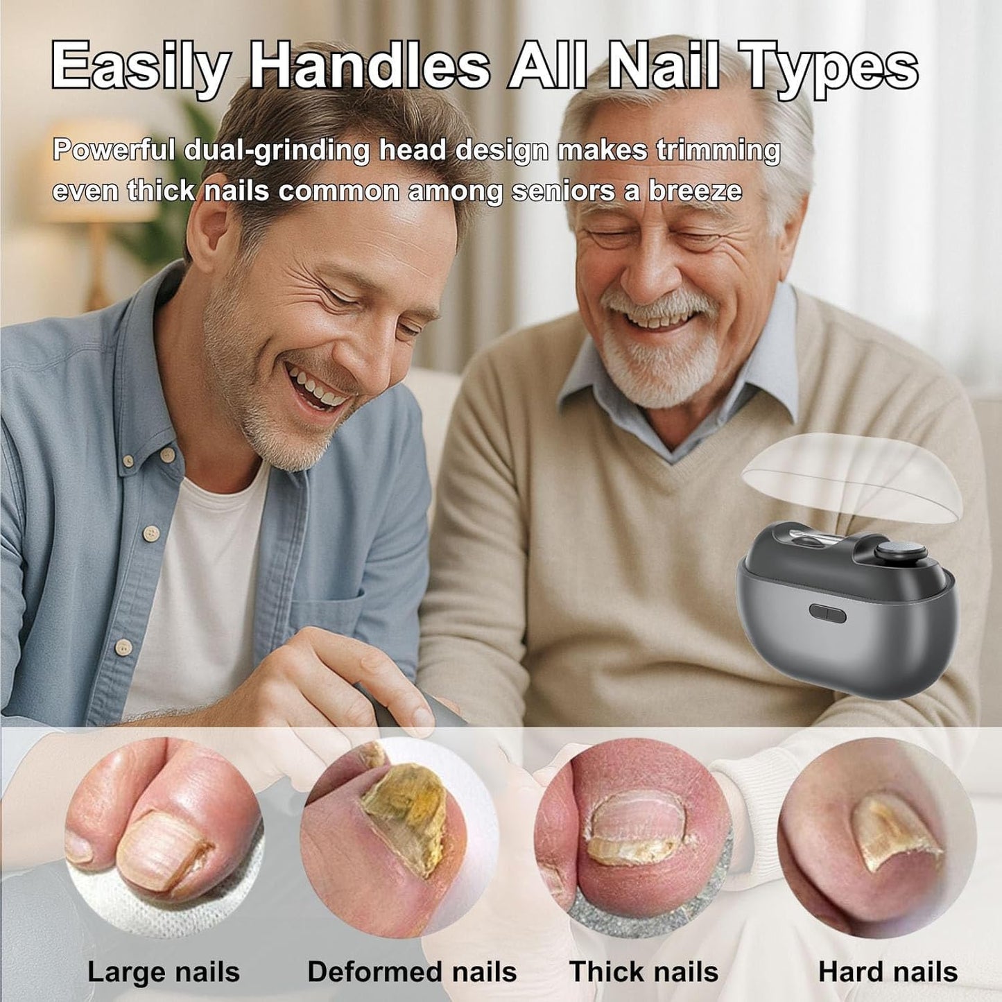 Easyclip Smart Nail Clipper,New 3 in 1 Easy Clip Electric Nail Clippers for Seniors,Designed for Extra Hard/Thick Hands Feet Nails,Polishing Clipper with Light,for Limited Mobility People