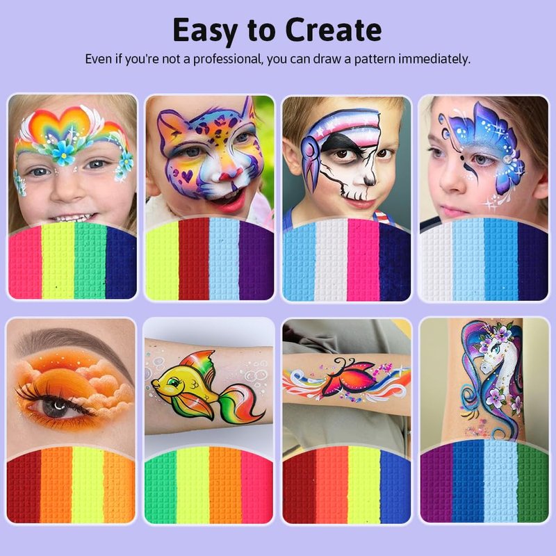 Janolia Face Painting Kit for Kids, Rainbow Face Paint Kit, Water Activated Face Paint, Macaron Color Split Cake Body Paint, Ideal Facepaint Makeup Kit for Kids Party Halloween Carnival Easter