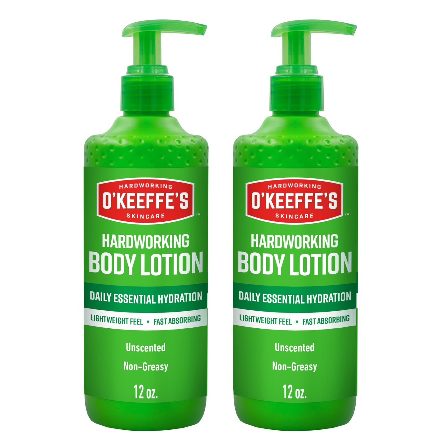 O’Keeffe’s Hardworking Body Lotion, Deep Hydration for Extremely Dry & Cracked Skin, 12 oz Pump (2 Pack), Fragrance-Free & Hypoallergenic, Non-Greasy Fast-Absorbing Formula