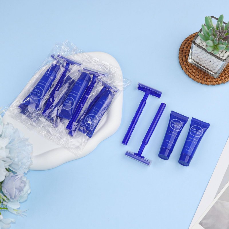 Disposable Razor Shaving Cream Set, Individually Wrapped Manual Twin Blade Shaving Razors in Bulk with Mini Smooth Shaving Cream Toiletries for Hotel Charity Camping Travel Homeless 0.34oz (100 Pack)