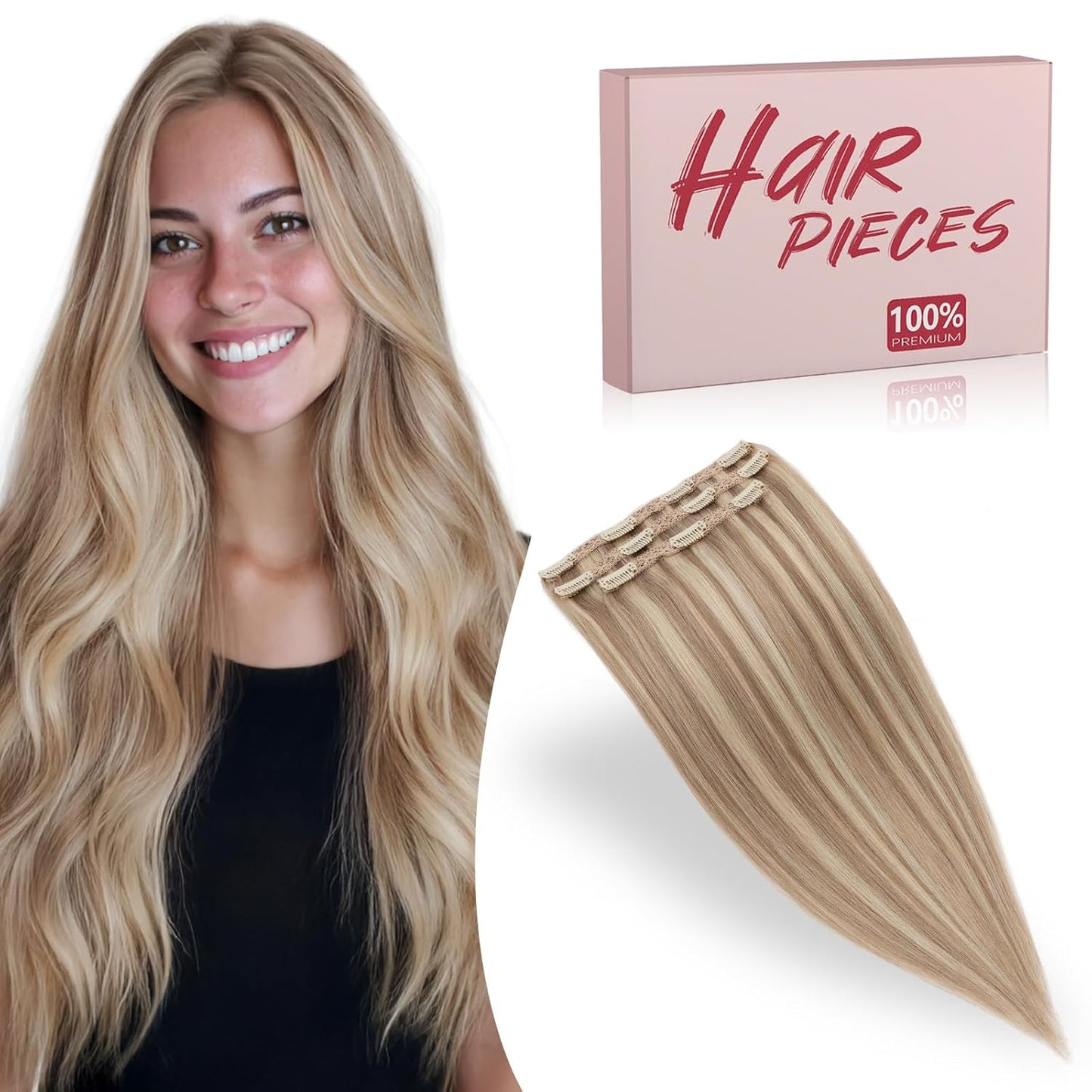 Real Human Hair Clip-In Extensions - 20 Inch Soft Lace Wefts | Flax Yellow Mixed Light Gold - 3 PCS Set