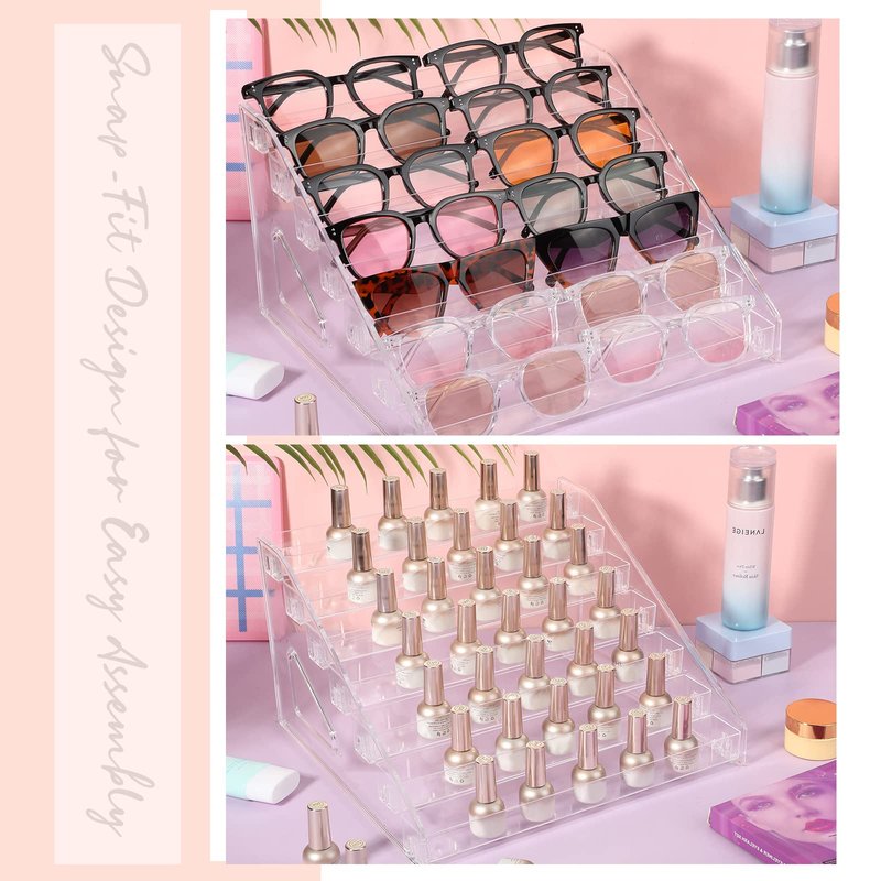 Jetec 2 Pcs 7 Tiers Style Acrylic Card Display Stand Sunglasses Organizer Nail Polish Holder Versatile Display for Trading Cards Greeting Card Stand Essential Oils Cosmetic Eyewear Rack