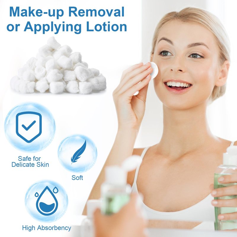 Heigble 1000 Pcs Soft Cotton Ball Bulk Organic Medium Cotton Ball for Absorbent Multipurpose Pure Nail Polish Remover Makeup Removal First Aid Face Crafting Cleaning Skin Applying Lotion