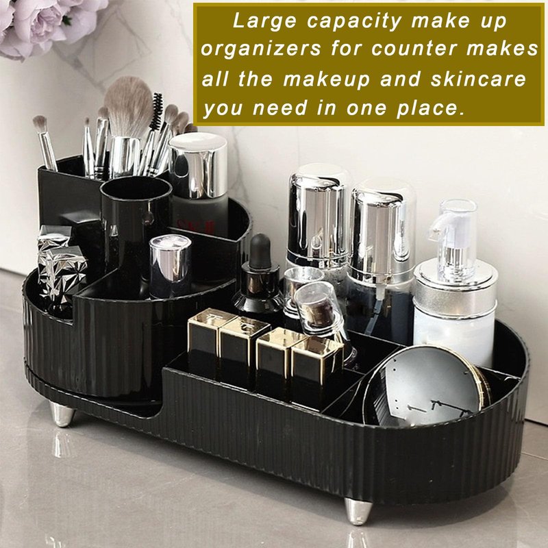 BESSKON Rotating Makeup Organizer Countertop, Large Cosmetic Storage with Makeup Brush Holder, Vanity Makeup Organizer, Bathroom Make up Holder, Spinning Skincare Organizer for Perfume, Lotions