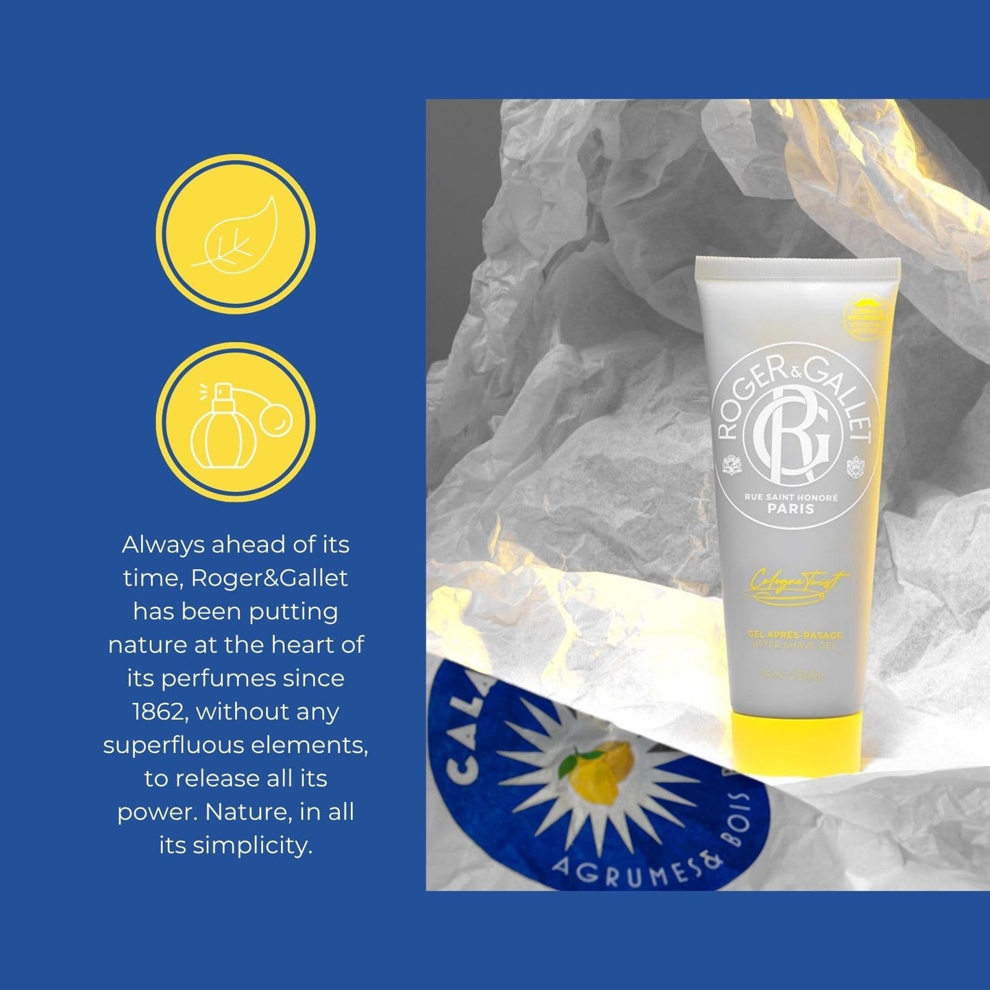 ROGER & GALLET | Cologne Twist After Shave Gel | Fresh Citrus & Aromatic Herbal Scented Aftershave For Men (2.5 oz)