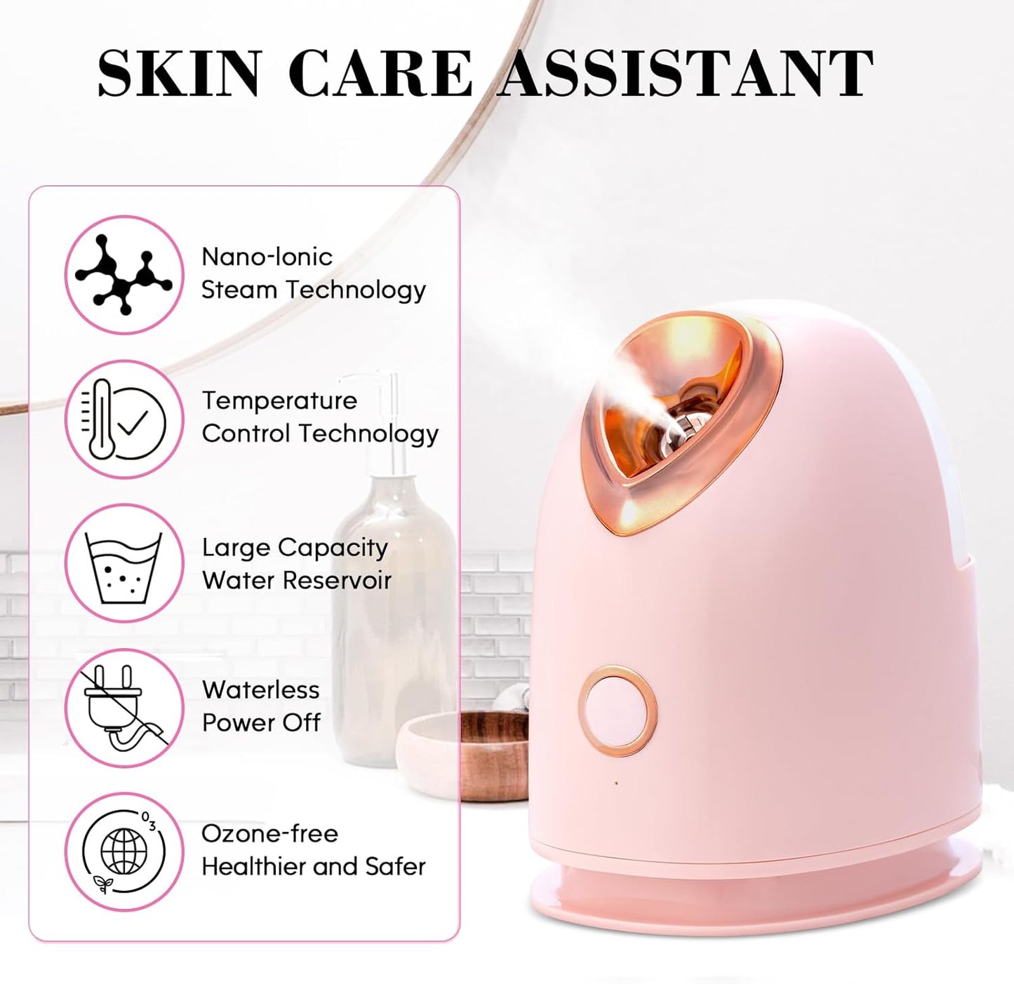 Pjordo Face Steamer - Nano Ionic Facial Deep Cleaning Humidifier | Home Spa with Bonus 4-Piece Skin Kit