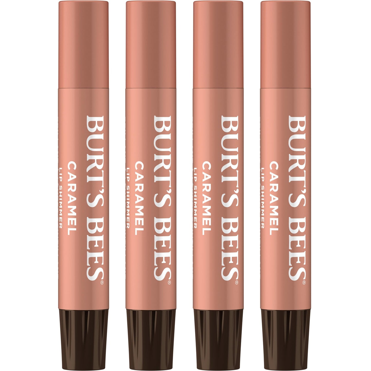 Burt's Bees Shimmer Lip Tint Set, Tinted Lip Balm Stick, Moisturizing for All Day Hydration with Natural Origin Glowy Pigmented Finish & Buildable Color, Caramel (4-Pack)