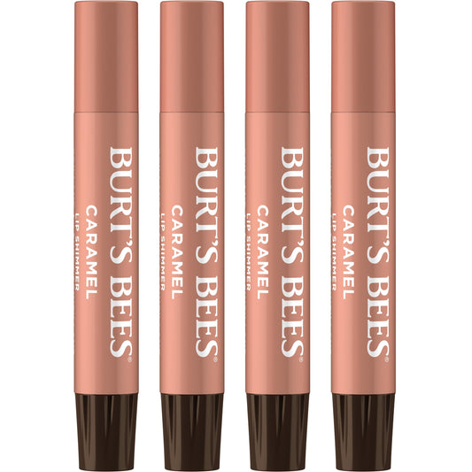 Burt's Bees Shimmer Lip Tint Set, Tinted Lip Balm Stick, Moisturizing for All Day Hydration with Natural Origin Glowy Pigmented Finish & Buildable Color, Caramel (4-Pack)