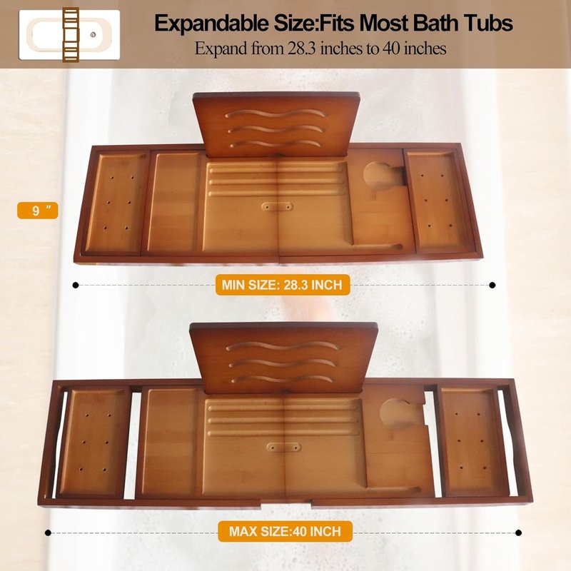 Bathtub Tray Caddy - Premium Expandable Bath Table Fits Most Tubs | Stylish and Functional Design