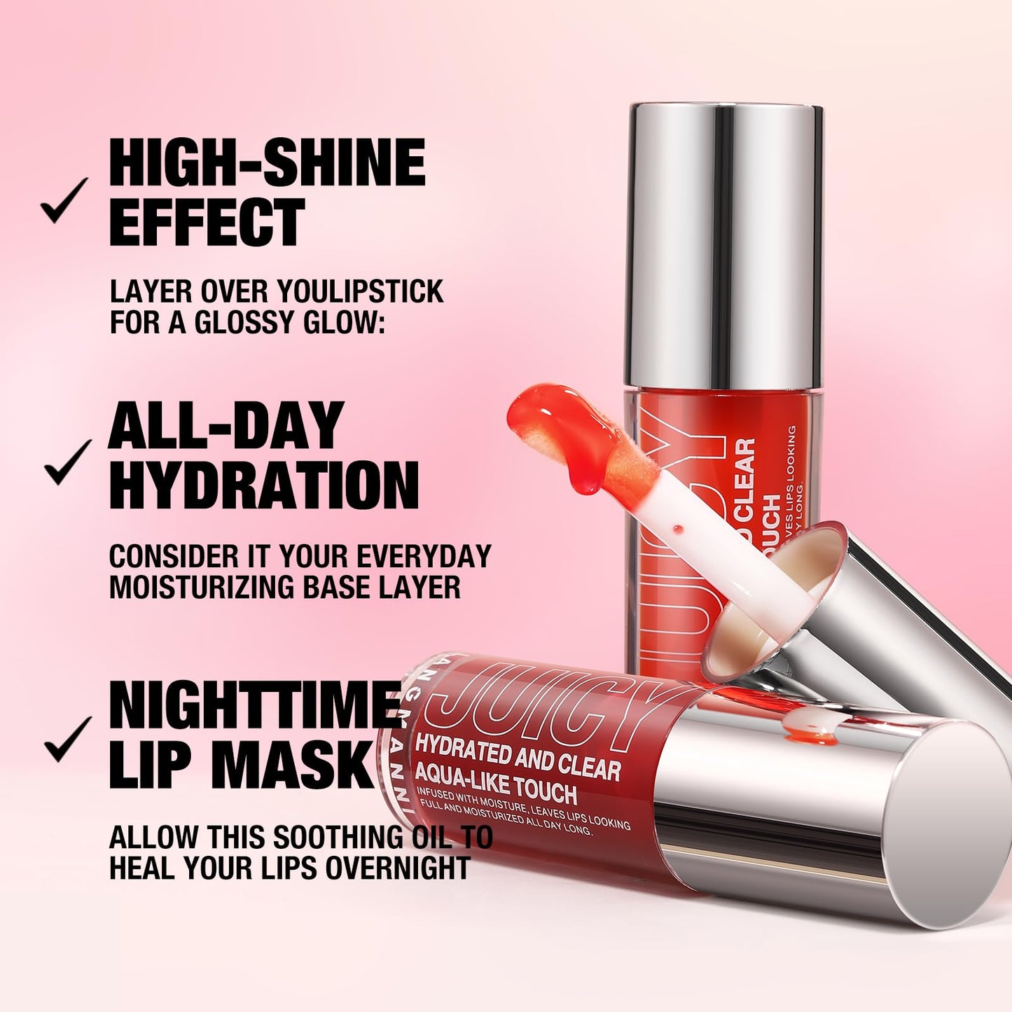 Jolilab Lip Oil, Hydrating Lip Glow Oil Plumping Glass Finish Moisturizing Lip Gloss Lip Tint Extract Lip Oil Tinted for Dry Lip and Lip Care