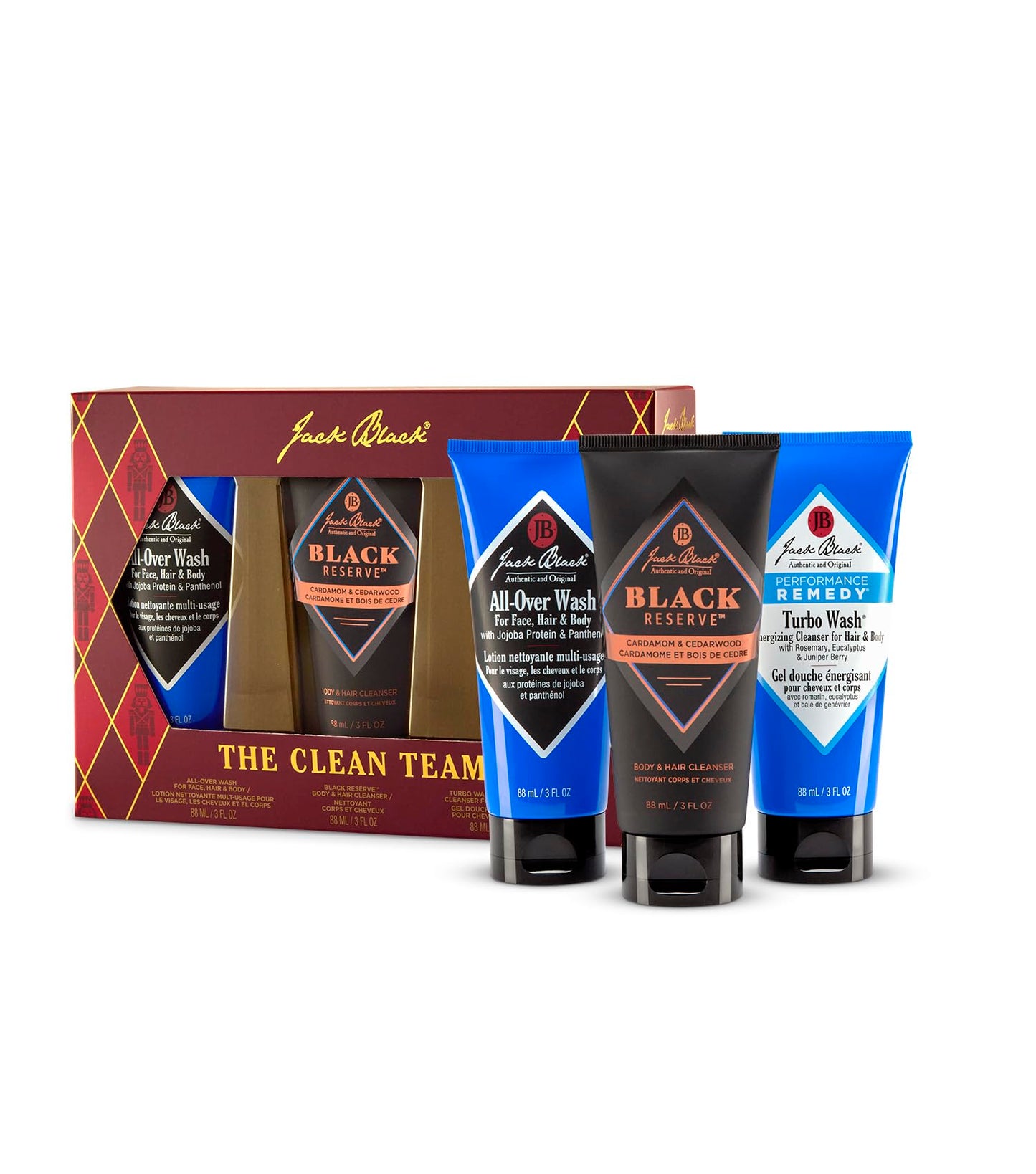 Jack Black Holiday - The Clean Team Body & Hair Cleanser Collection Set for Men - Mens Body Wash Travel Size (3-Pack)