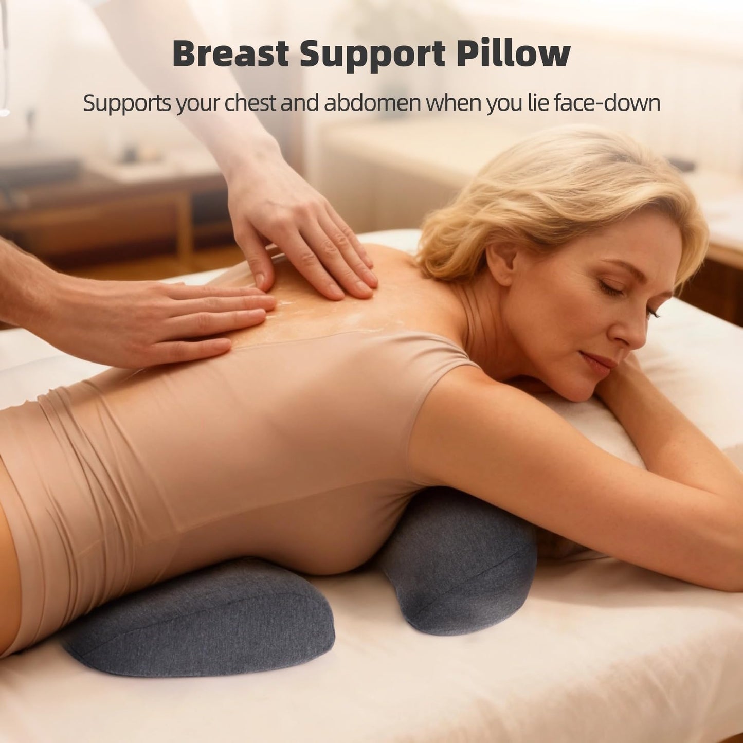 NIMBLOOM Breast Support Pillow, T-Shape Face-Down Pillow with Hollow Design, Memory Foam Filling, 17.7 x 16.9 x 3.1 in, Soft Polyester Cover & Bolster for Home & SPA Relaxation
