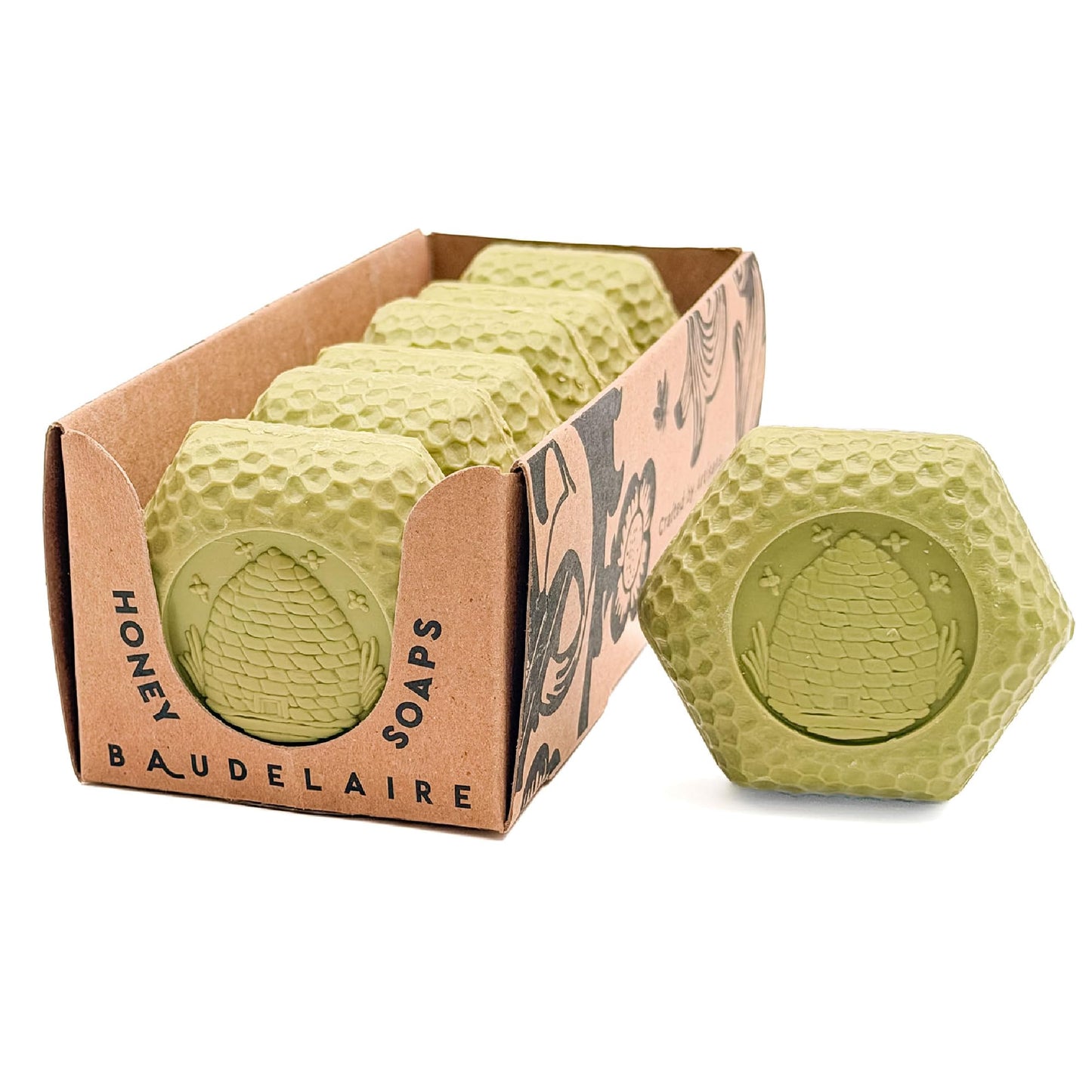 Baudelaire Calendula Honey Soap Set - Luxurious Vegetable-Based Bars with 2% Honey, Hydrating Lanolin & Soothing Comfrey, Geranium Scent - Spa Quality (Pack of 6)