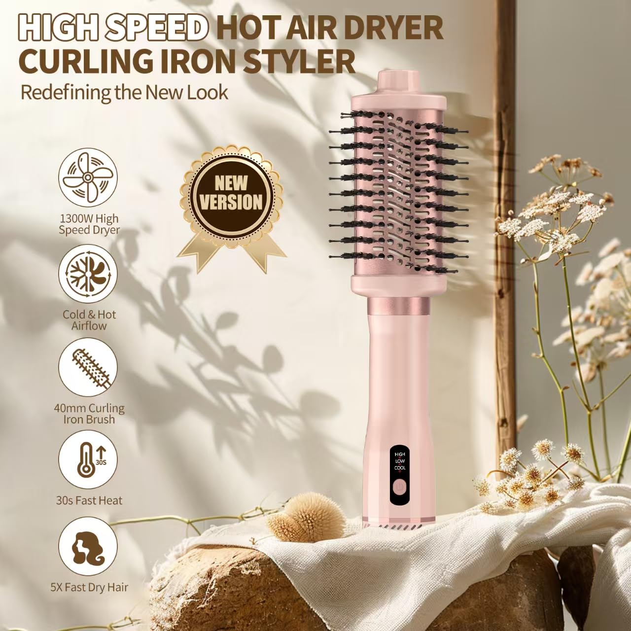 3-in-1 Hair Straightener Waves Curling Iron for Short & Long Hair Blow Out Dryer Brush Comb | Large Professional Salon Styling Tool Gift for Women,Men Hairstyles,Gift for Mom,Women,Lady