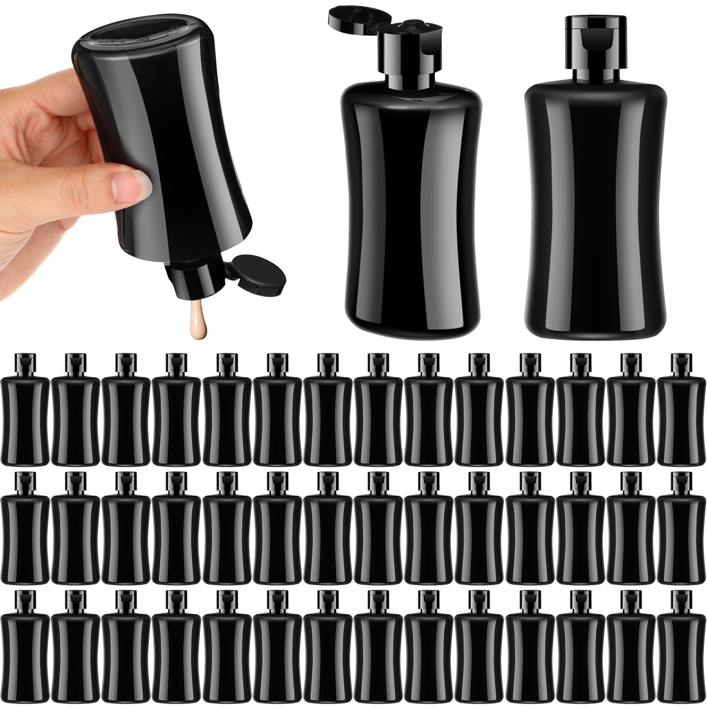 Domensi 50 Pcs Black Travel Bottles with Flip Cap Plastic Travel Toiletries Bottles Portable Leak Proof Squeeze Container Refillable Empty Cosmetic Container for Liquid Shampoo Lotions (3.4 oz,Black)