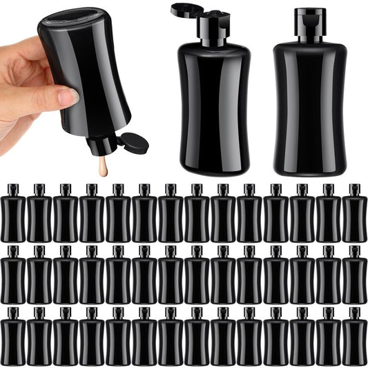 Domensi 50 Pcs Black Travel Bottles with Flip Cap Plastic Travel Toiletries Bottles Portable Leak Proof Squeeze Container Refillable Empty Cosmetic Container for Liquid Shampoo Lotions (3.4 oz,Black)