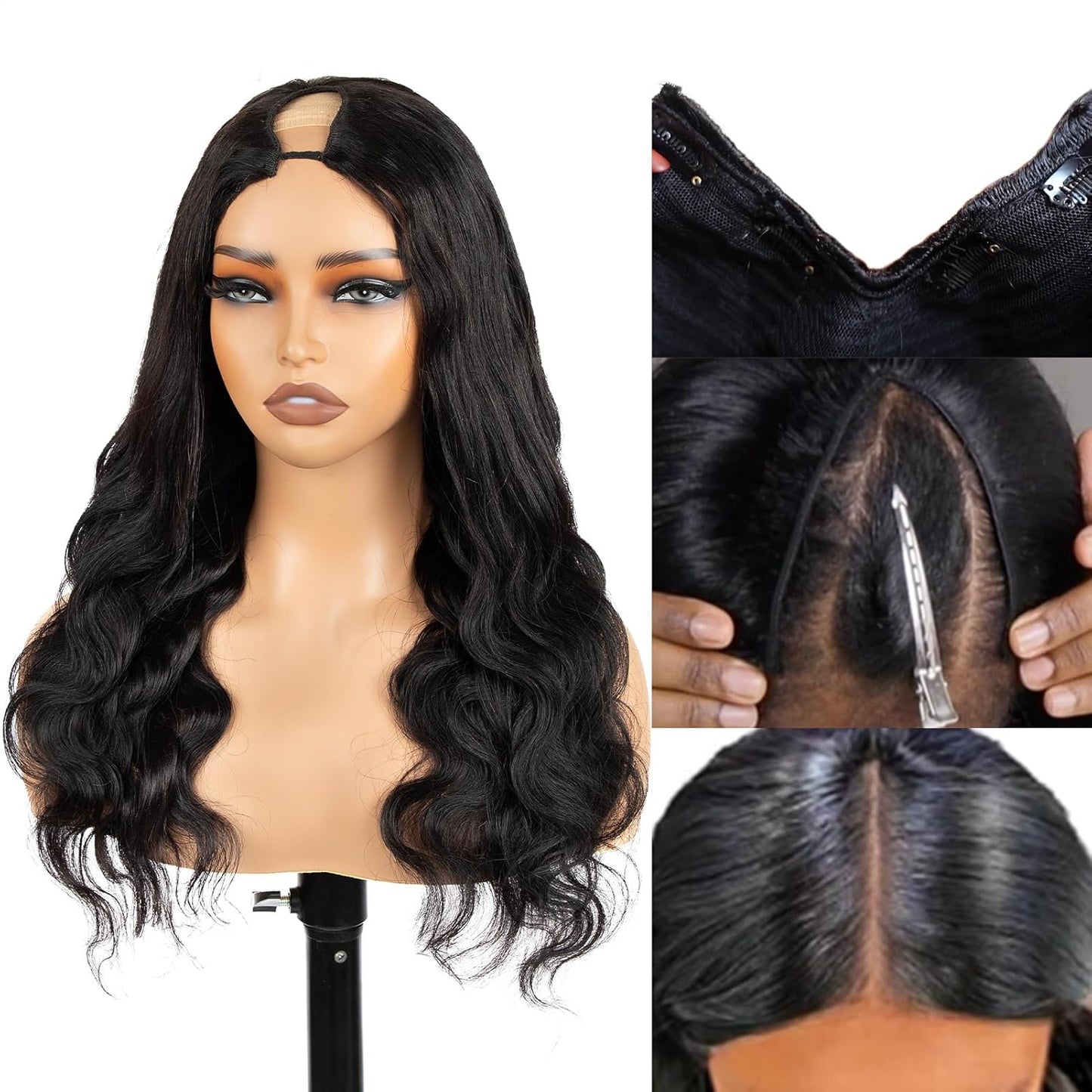 V Part Wig - Human Hair Body Wave Glueless U Part Wig | 200% Density, 18 Inch for Black Women