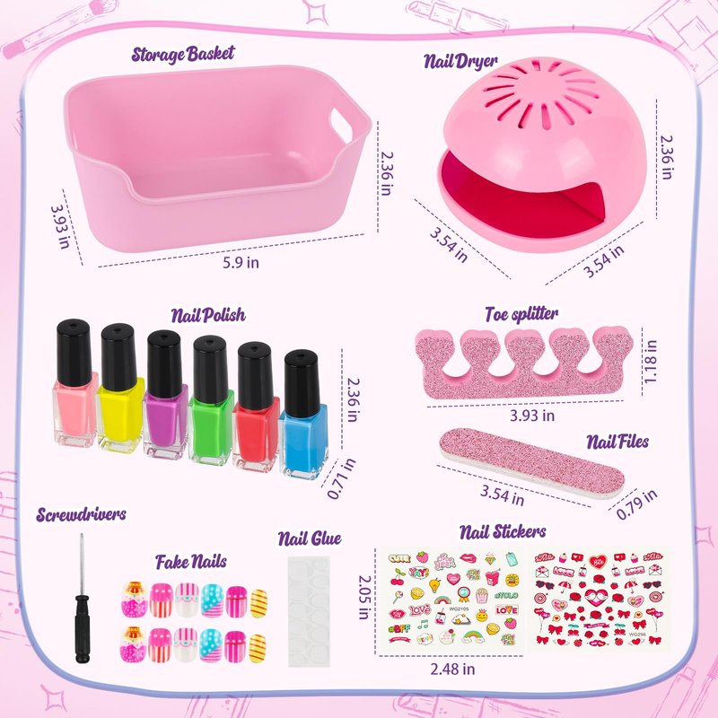 EULRGAUS Kids Nail Polish Set for Girls, 14PCS Nail Art Kit with Nail Dryer, Non Toxic Nail Polish kit and Fake Nails for Kids, Girl Toys Age 6-8, Halloween Christmas Birthday Gifts for Girls 8-12
