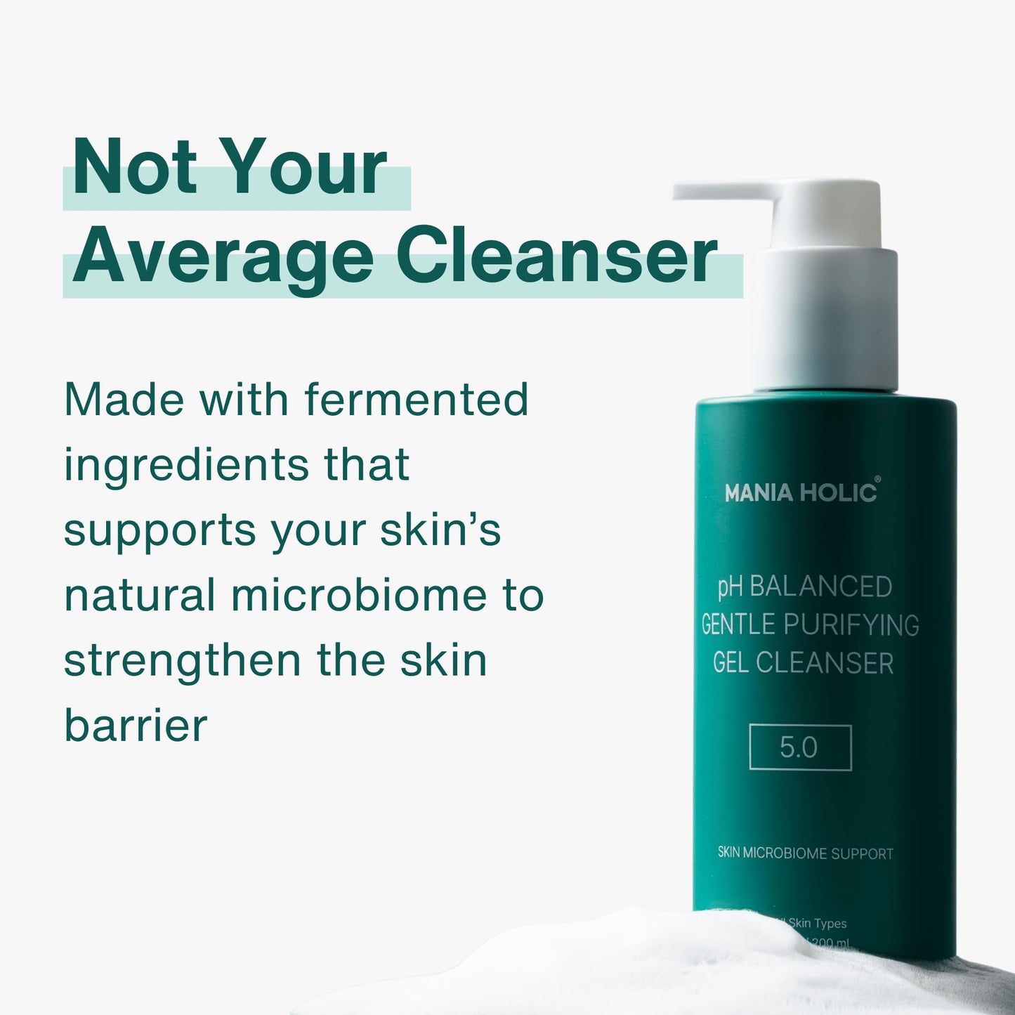 MANIA HOLIC pH Balanced Hydrating Facial Gel Cleanser for Dry and Sensitive Skin, pH Balance 5.0, Purifying Pore Care, Oil Control, Korean Skincare, 6.76 fl oz