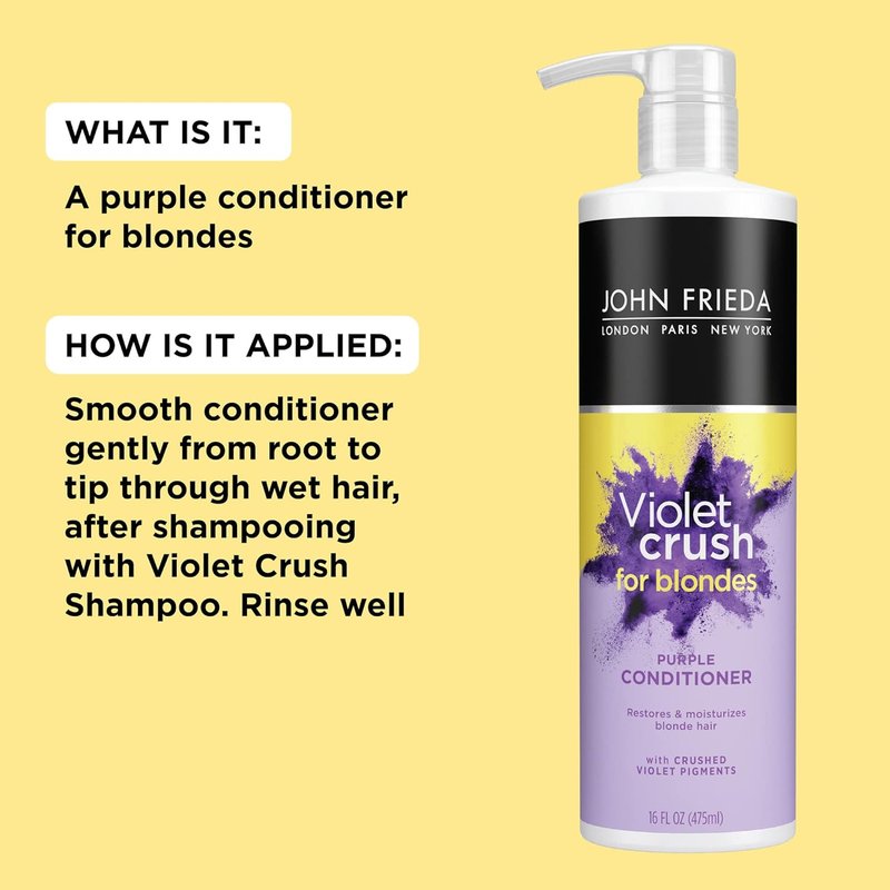 John Frieda Violet Crush Purple Conditioner - Neutralizes Brassy Tones for Cooler Blonde | 16 FL OZ (475ml)