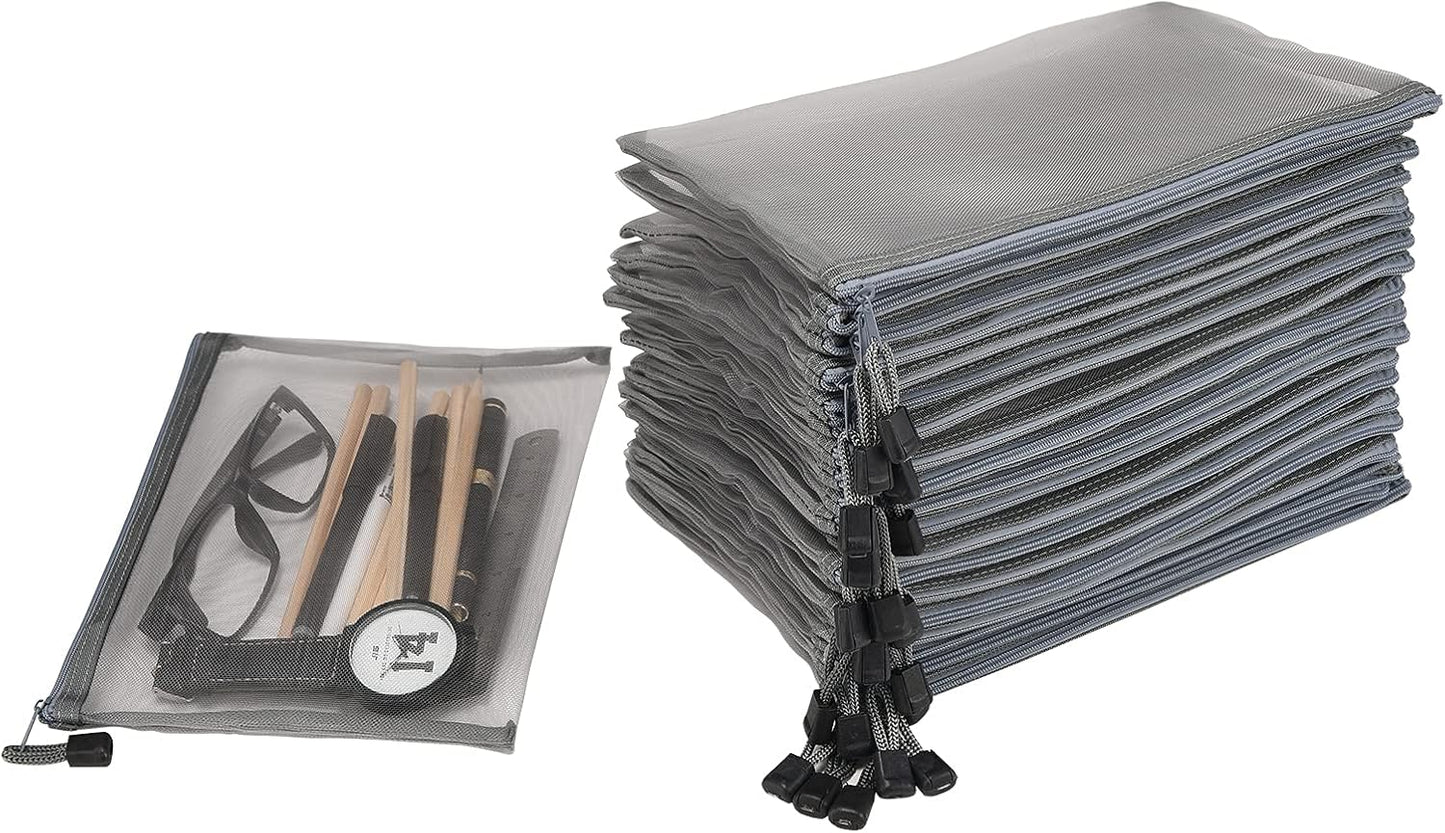 Mesh Makeup Cosmetic Bag Set - 20 Pcs Zipper Pouches for Cosmetics & Pencils | 9.5 x 7.1 Inches - Gray