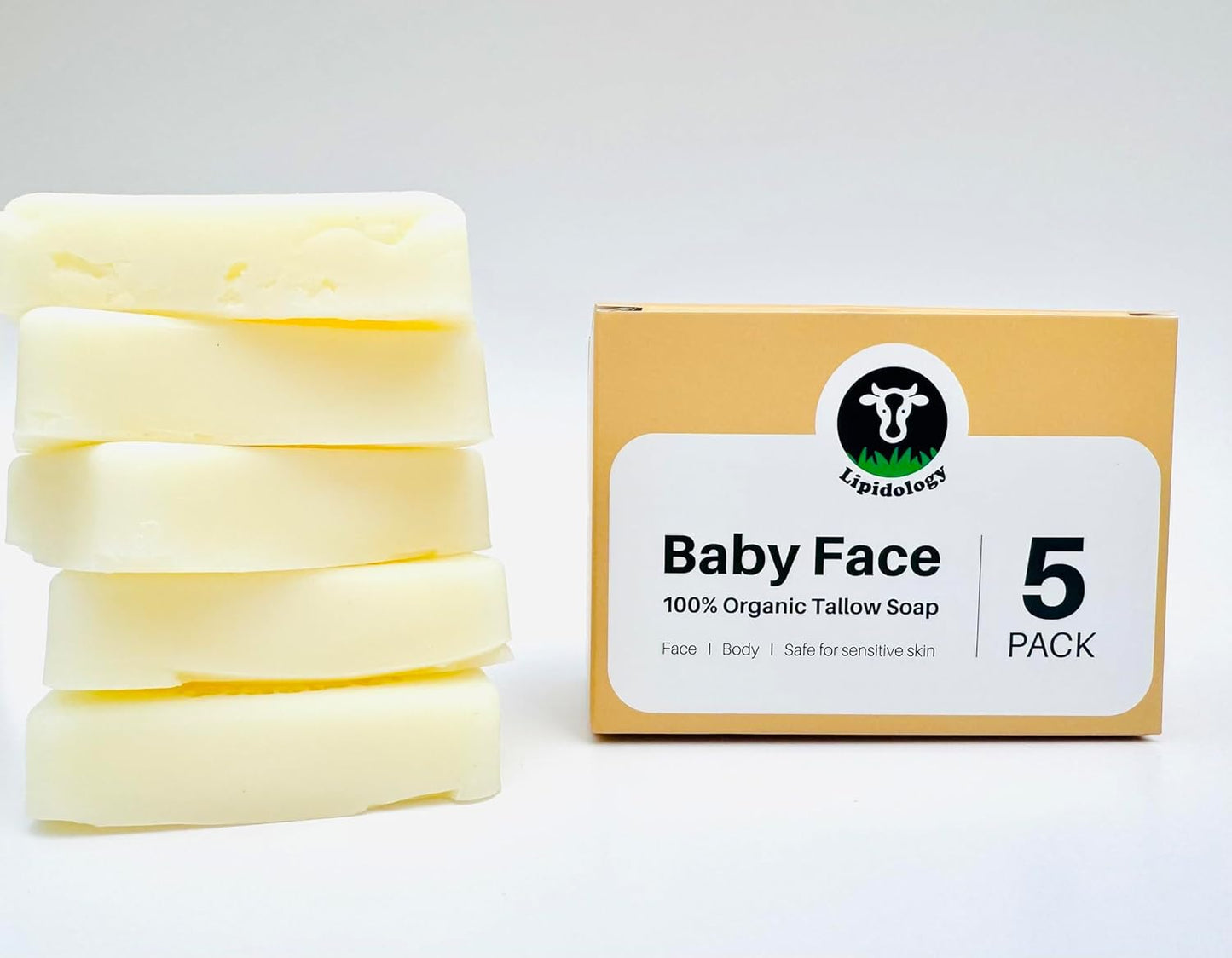 Tallow Soap - Unscented Natural Soap Bars | 5 Pack, 300g for Gentle Cleansing