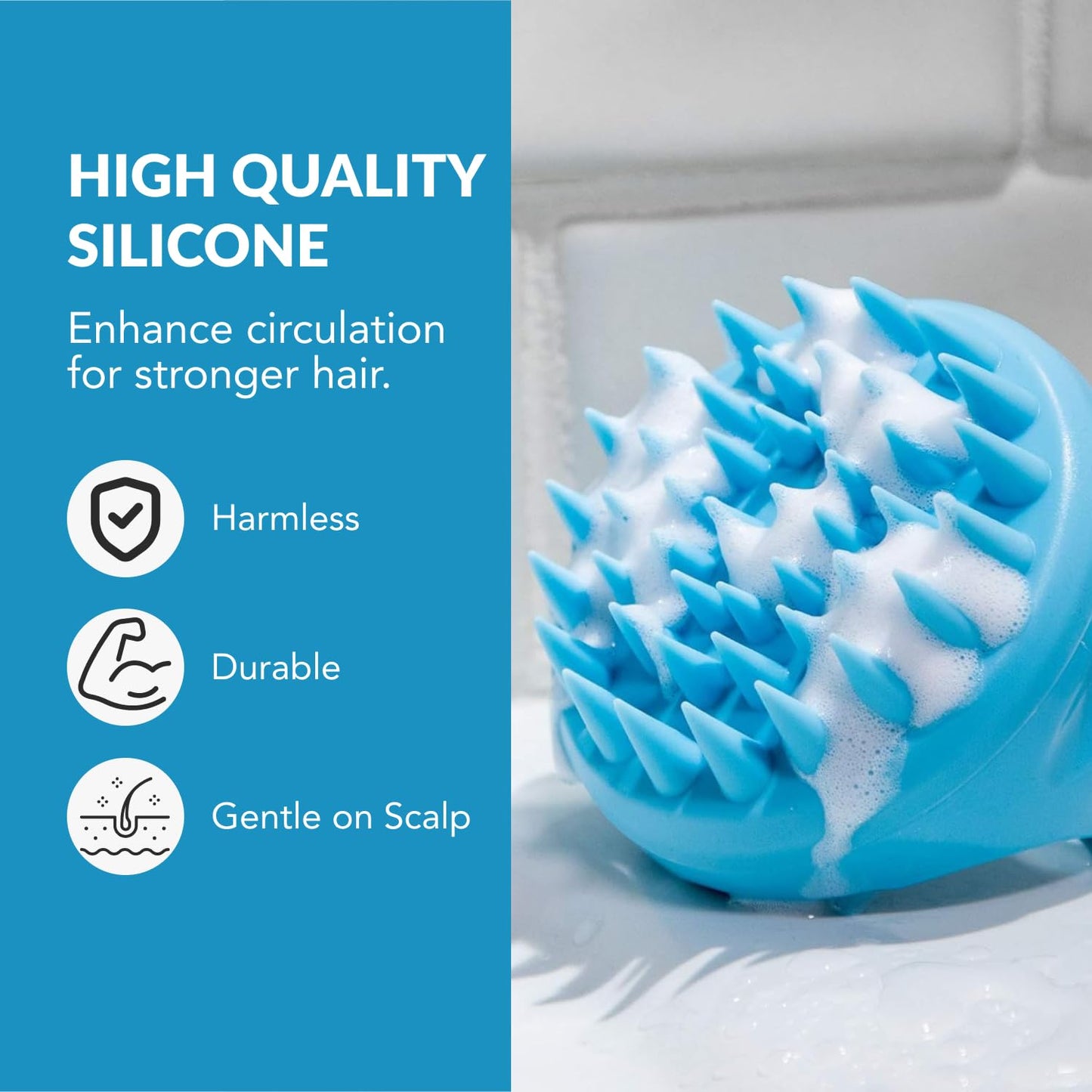 Hair Scalp Massager and Shampoo Brush by Flathead Products - for Shower Dandruff Removal - Wet and Dry Use - Encourages Growth - Includes 2 Massage Removal Heads | Blue