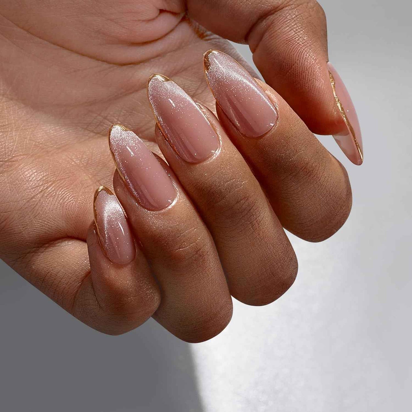 Press On Nails Almond - Reusable Soft Gel Fake Nails with Glue, Cat Eye & Knightshield Design