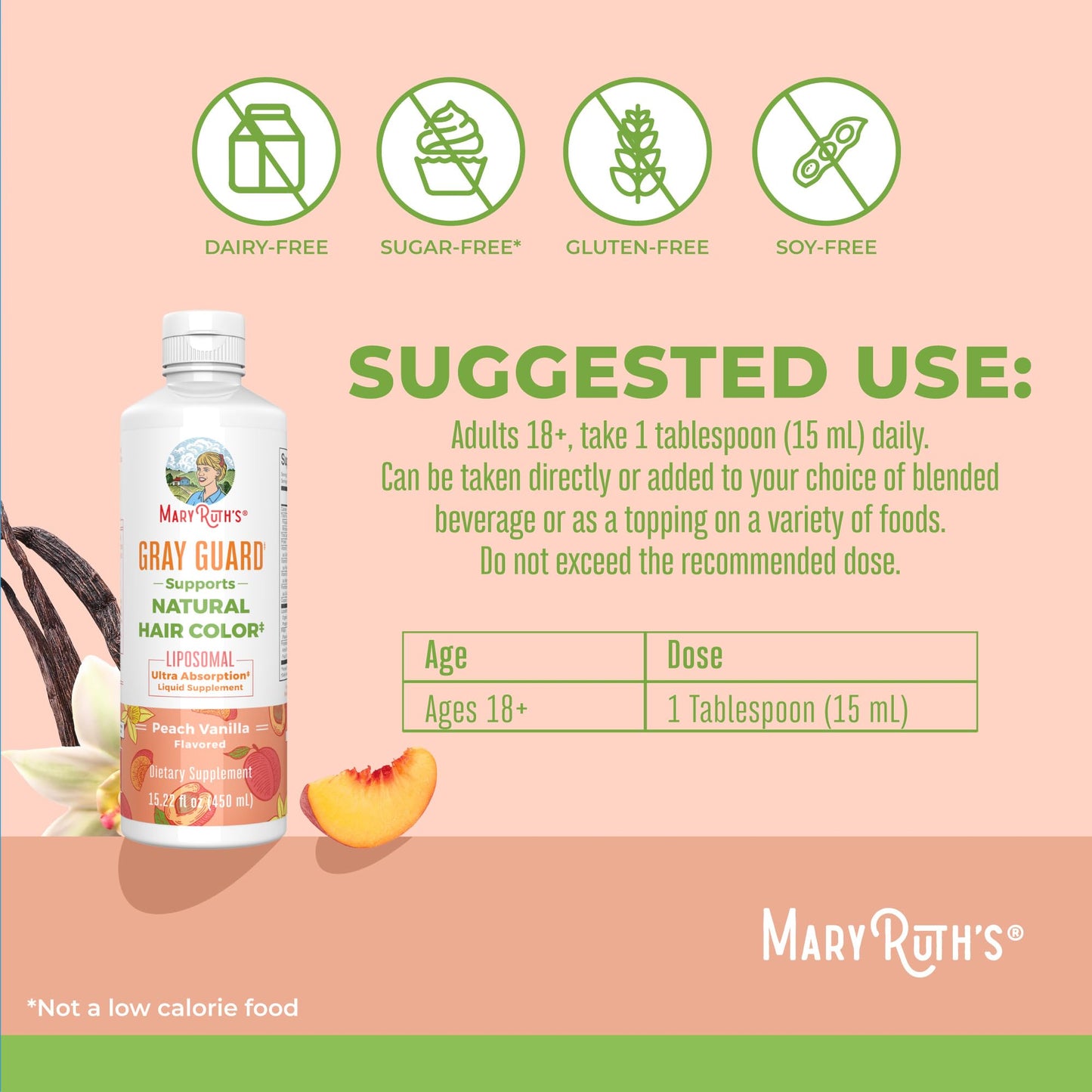 MARYRUTH'S Organics Gray Guard Liposomal, Supports Natural Hair Color, with Copper & Pantothenic Acid, Holy Basil & Traditional Herbs, Vitamin E & Vitamin B for Overall Health, Ages 18+, 15.22 Fl oz