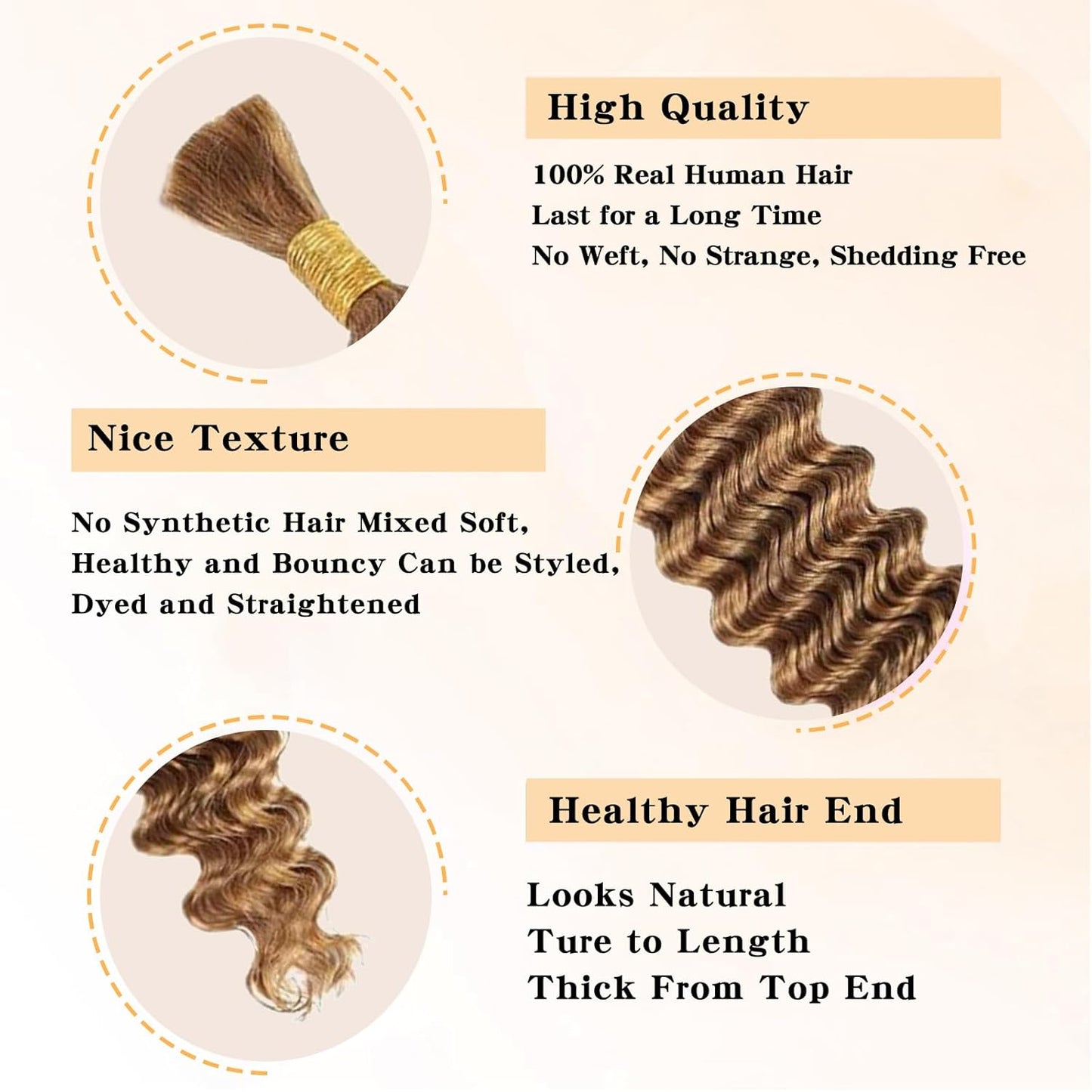 Blonde Human Braiding Hair - 24 Inch Deep Wave Bulk 100% Brazilian Virgin Hair for Boho Knotless Braids | 2 Bundles, 110g