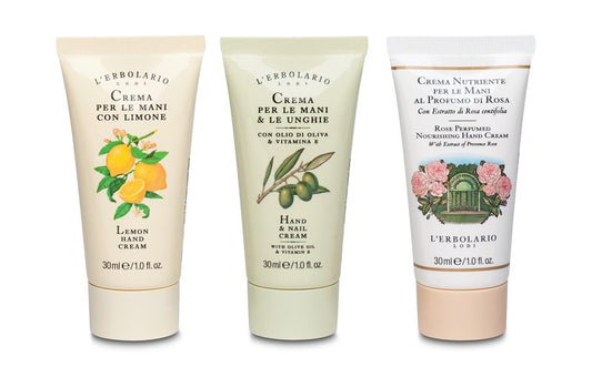 L'Erbolario Hand Cream Collection 2 - Olive Oil Cuticle and Nail Care Lotion - Lemon and Rose Perfumed Moisturizing Hand Lotion for Smooth Skin - 3 Pc