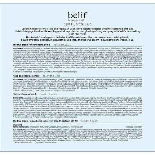 belif Hydrate & Go Kit ? 4-Step Korean Skincare Set with Toner, Moisturizing Bomb Cream, Jelly Cleanser, Eye Bomb, SPF 45 Sunscreen, TSA-Friendly, Deep Hydration & Barrier Care for Glowy, Bouncy Skin