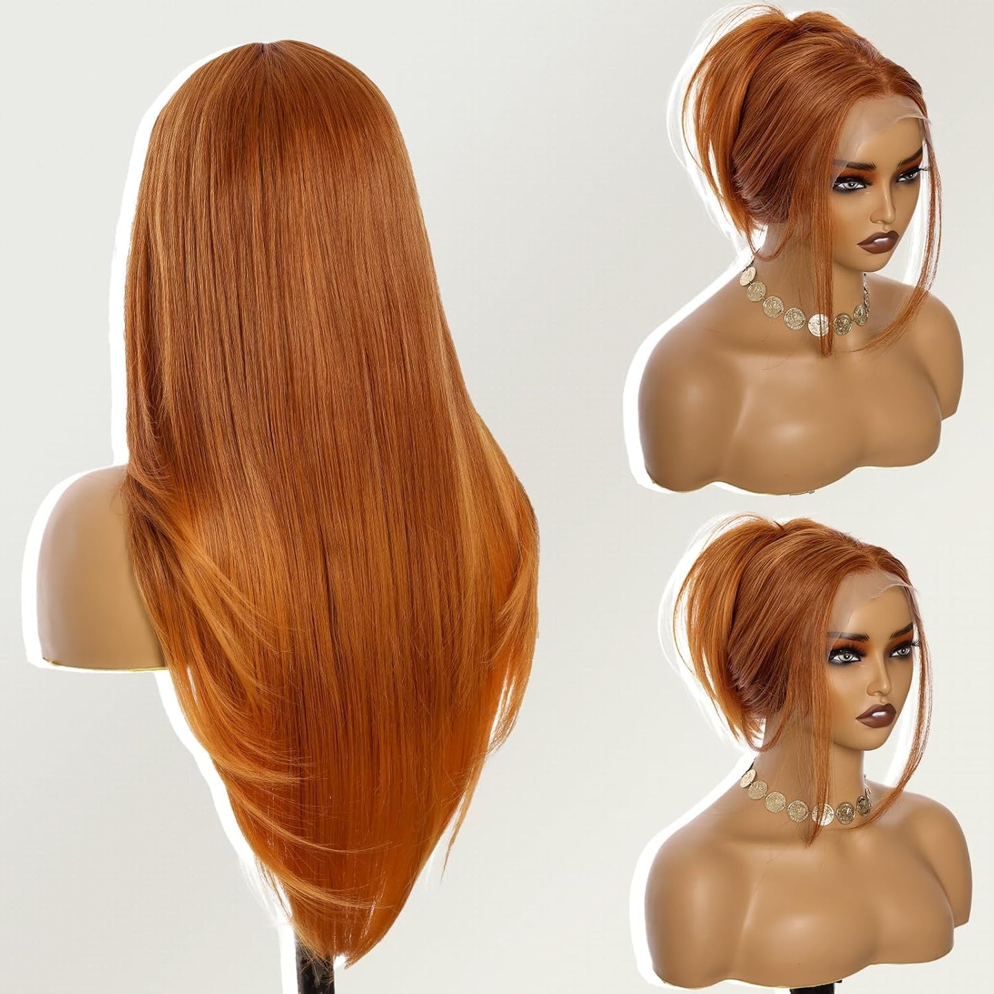 Worldnewhair Ginger Orange Lace Front Wig 13x4 HD Synthetic Wigs for Women Pre Plucked 26 Inch Long Straight Layered Wig for Daily