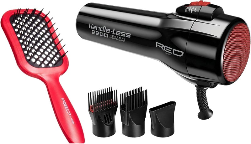Handleless Ceramic Tourmaline Hair Dryer & Vent Brush - Fast Drying, Lightweight Design