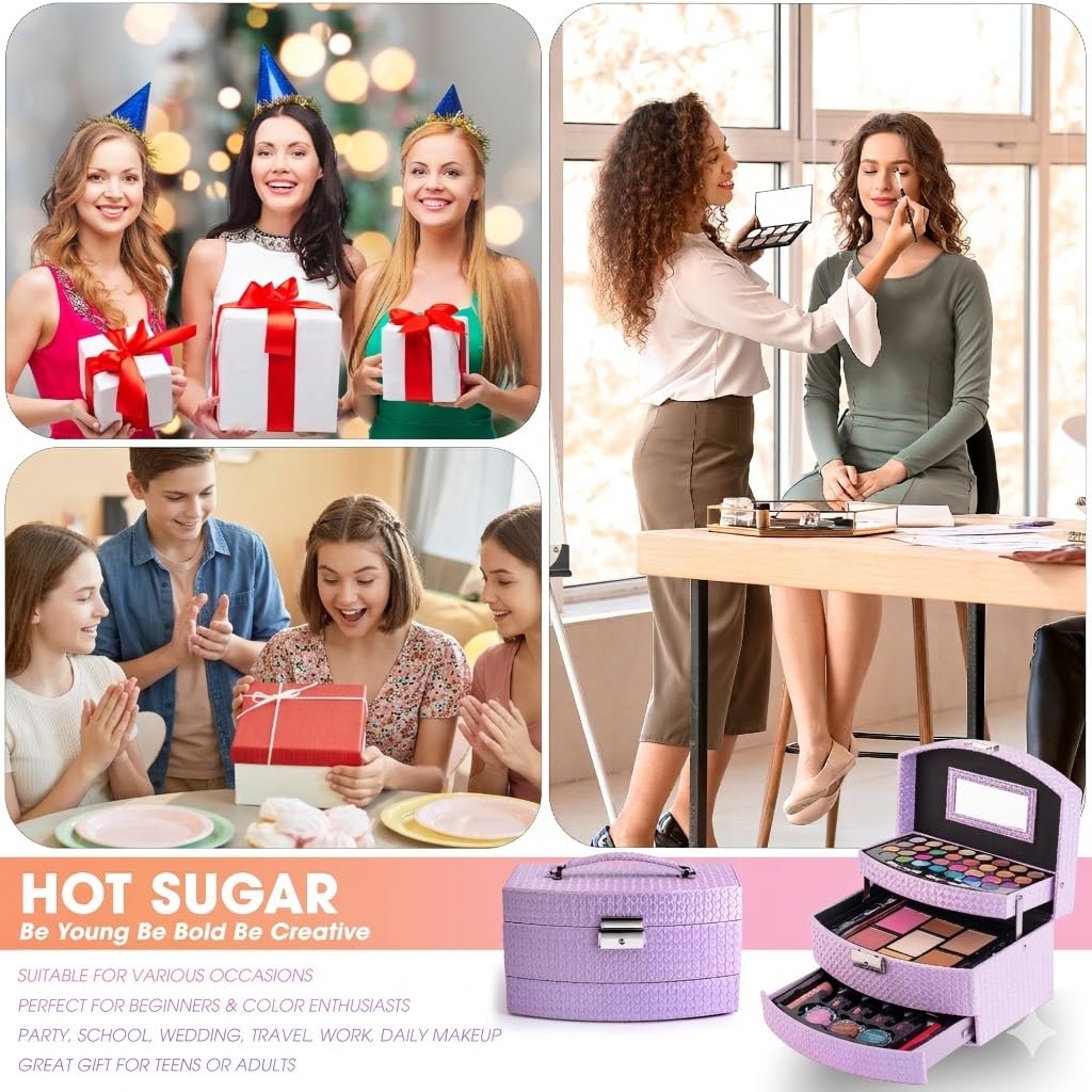 Hot Sugar Teen Girls Makeup Kit Complete Starter Gift Set (Purple)