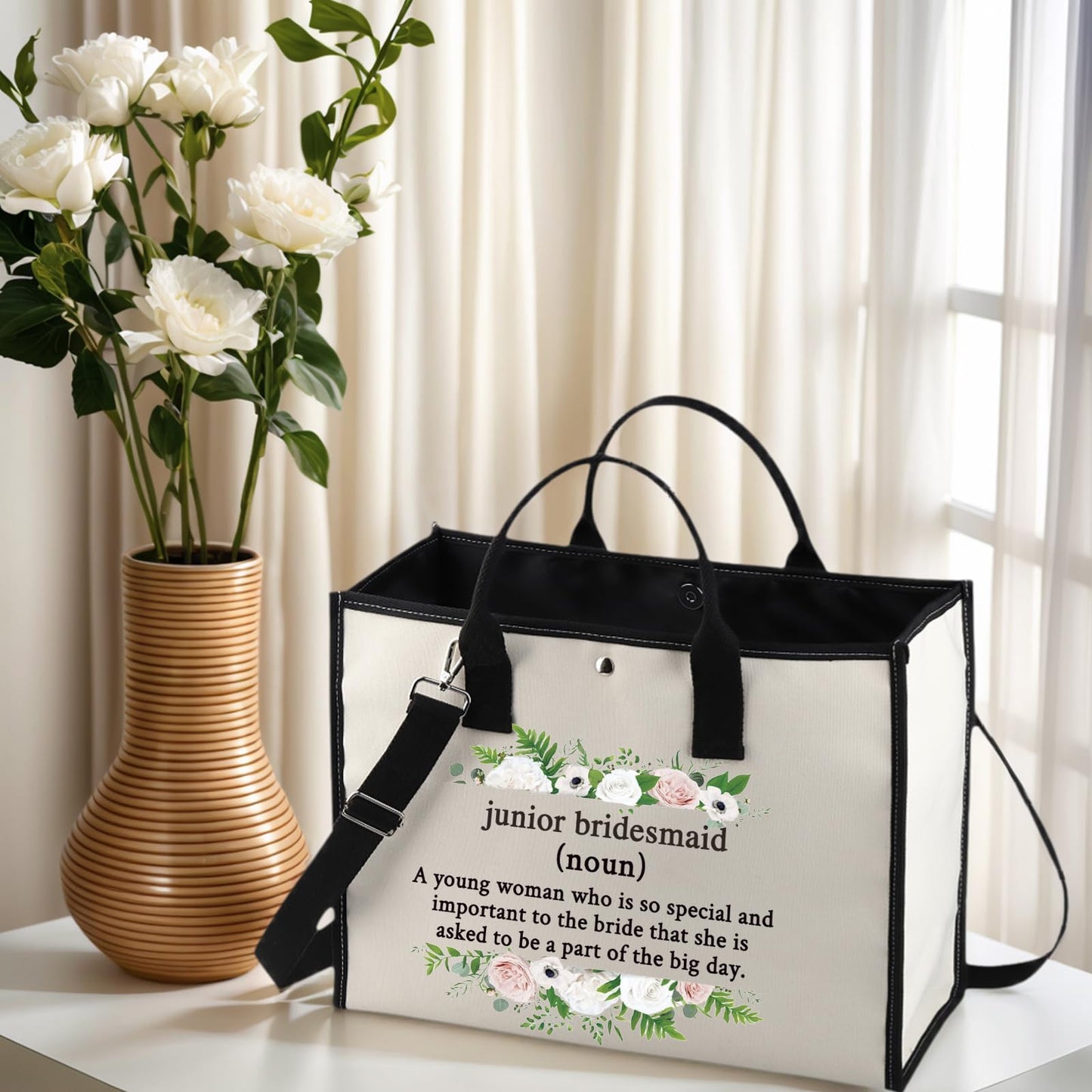 WCGXKO Junior Bridesmaid Gift Maid of Honor Proposal Gift Wedding Day Zipper Pouch Makeup Bag For Bridesmaid (Junior Bridesmaid LT)
