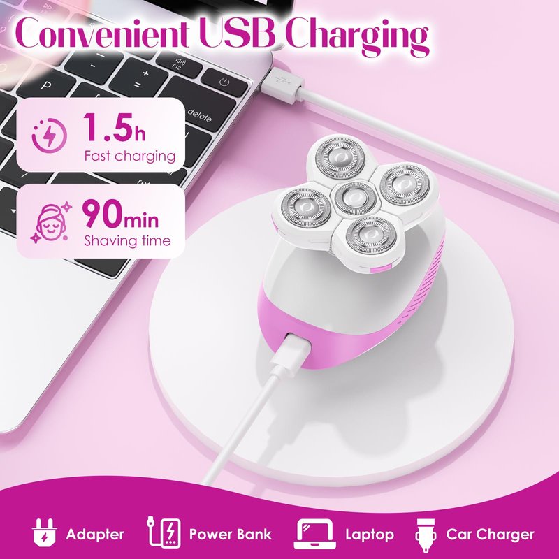 Electric Razors for Women, Painless Full-Body Shaver for Legs, Anti-Slip Lady Trimmer Cordless Hair Remover, Body Wet/Dry Razor Smooth Close Shave（Cherry）
