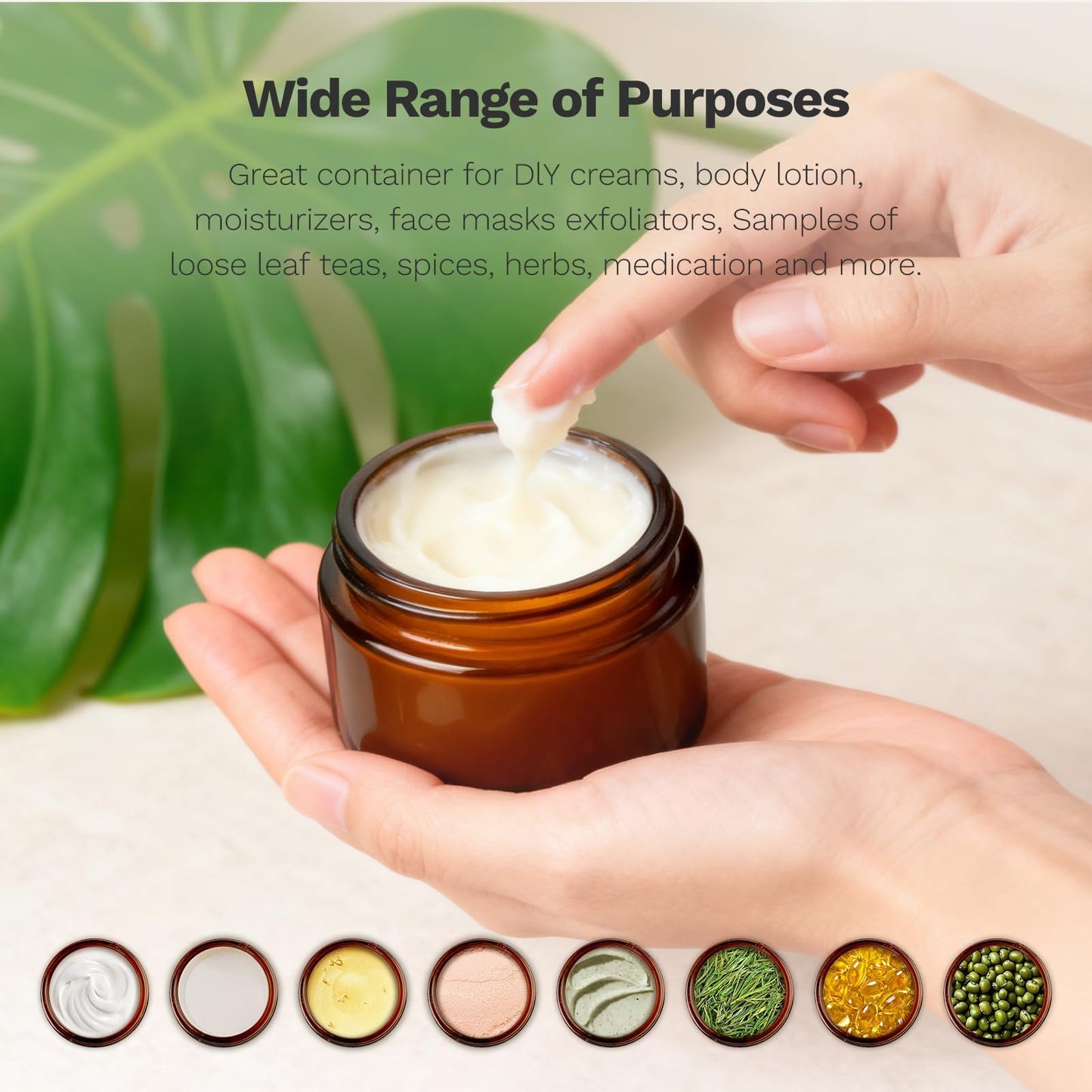 1 oz Glass Jars with Lids, Bumobum 48 pack Amber Cream Jars with Black Lids, Black and White Labels & Inner Liners, Empty Cosmetic Containers for Homemade Balms, Lotion, Salve, Ointment, Body Scrub