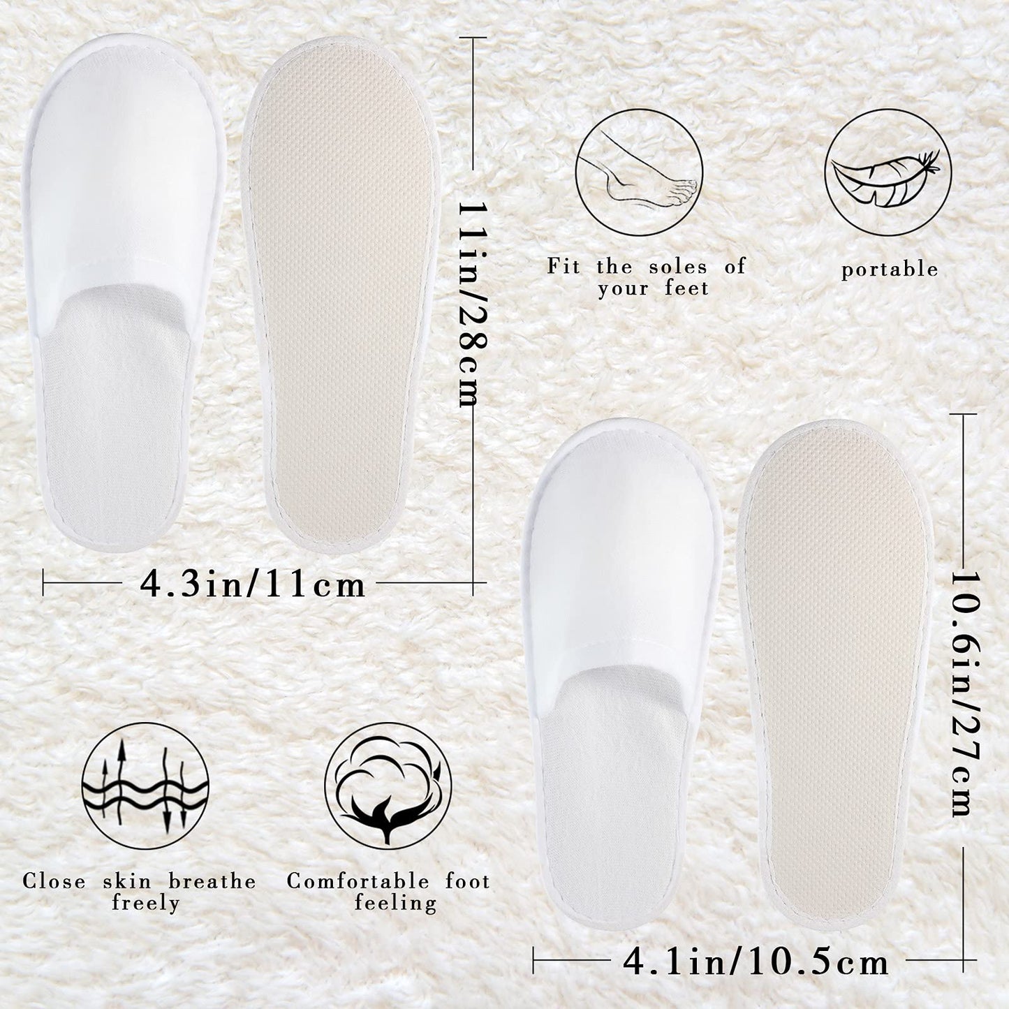 Geyoga 30 Pairs Disposable Spa Slippers for Guest Non Slip House Hotel Closed Toe Indoor Slipper for Men Women Home Wedding Travel, 2 Size(White)