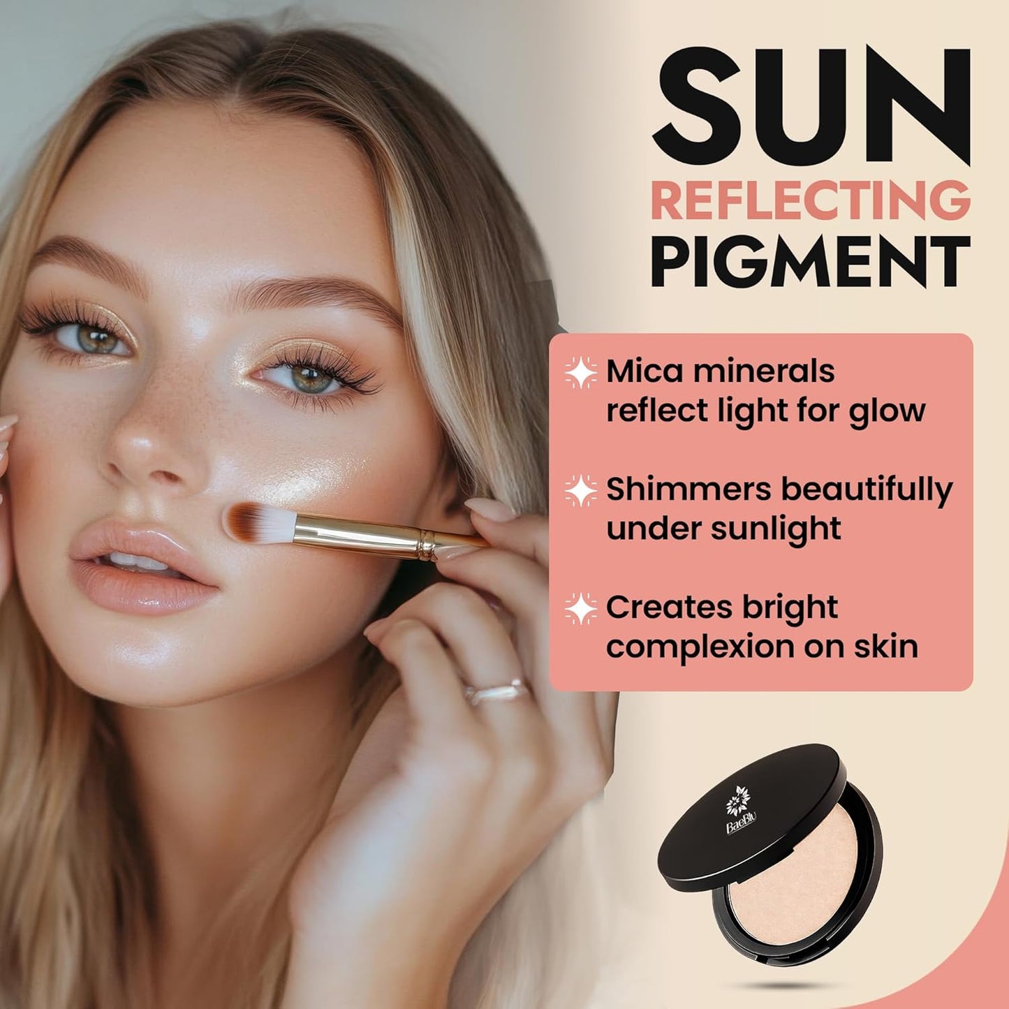 Organic Highlighter Makeup Powder - Talc-Free Vegan Shimmer for Face, Body & Collarbone | Lightweight Diamond Dust Finish