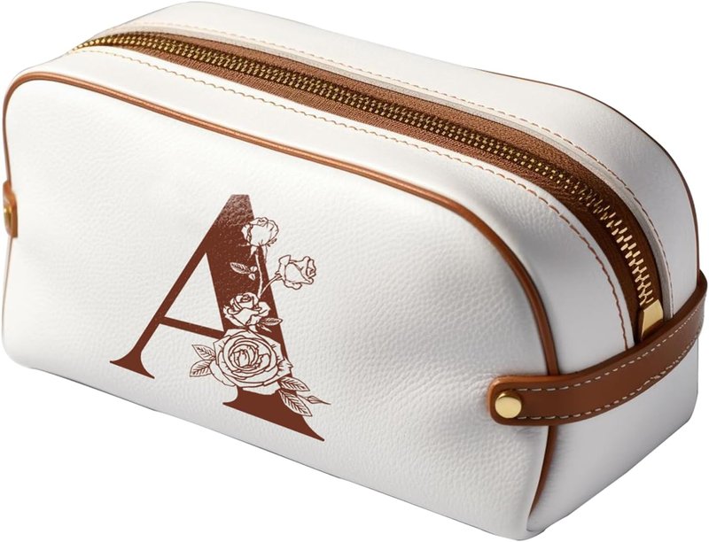 Personalized Initial Makeup Bag - Waterproof Leather Cosmetic Organizer | Large Capacity