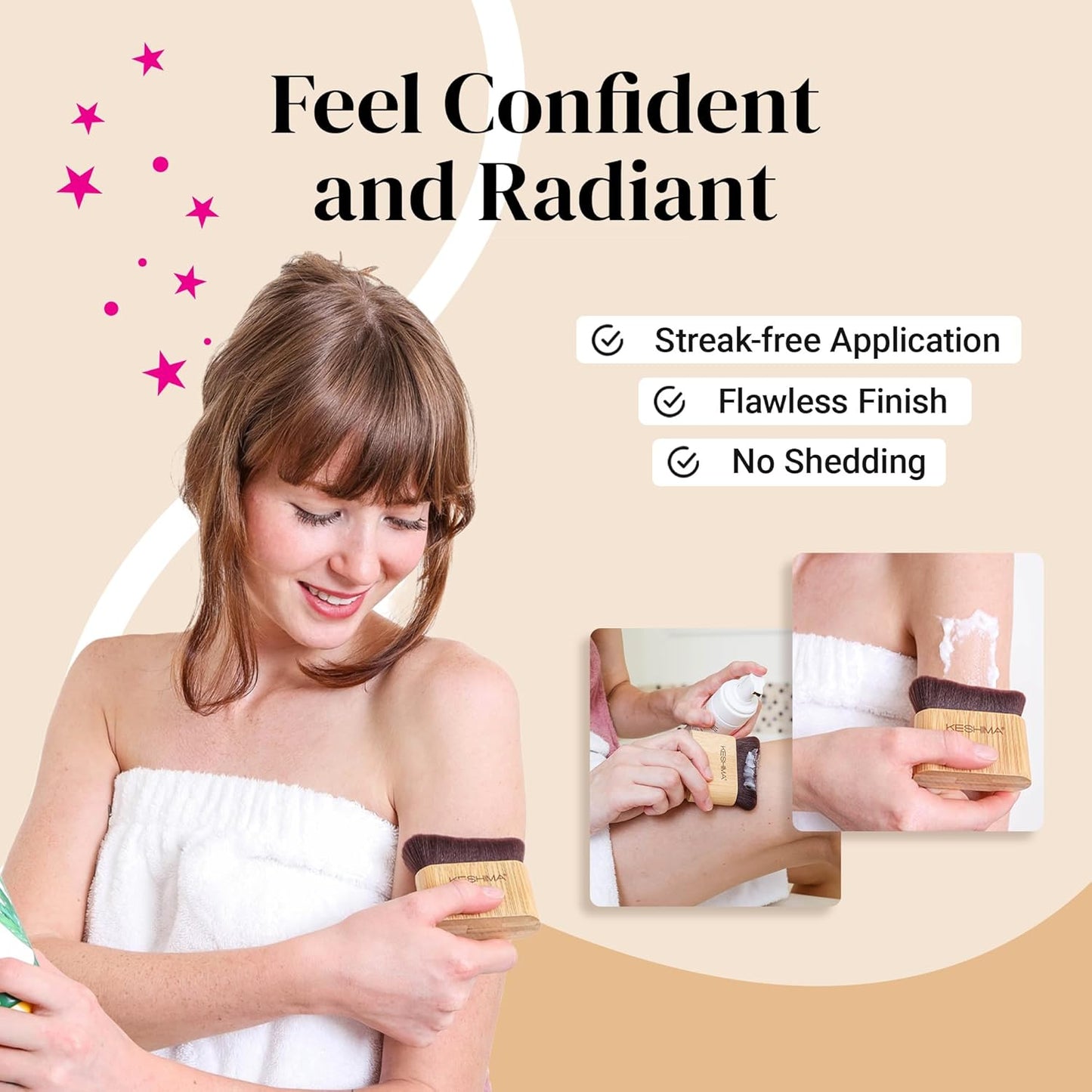 Keshima Self Tanner Brush - Large Kabuki Applicator for Smooth, Even Coverage | Face & Body Use
