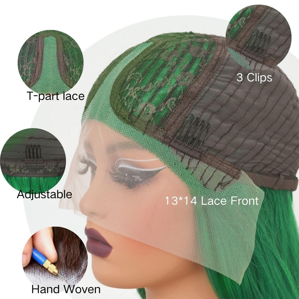 Siudus Green Lace Front Wigs for Women Long Curly Middle Part Wig Wavy Cosplay Heat Resistant Fibre Hair Wig for Halloween Costume Party Use