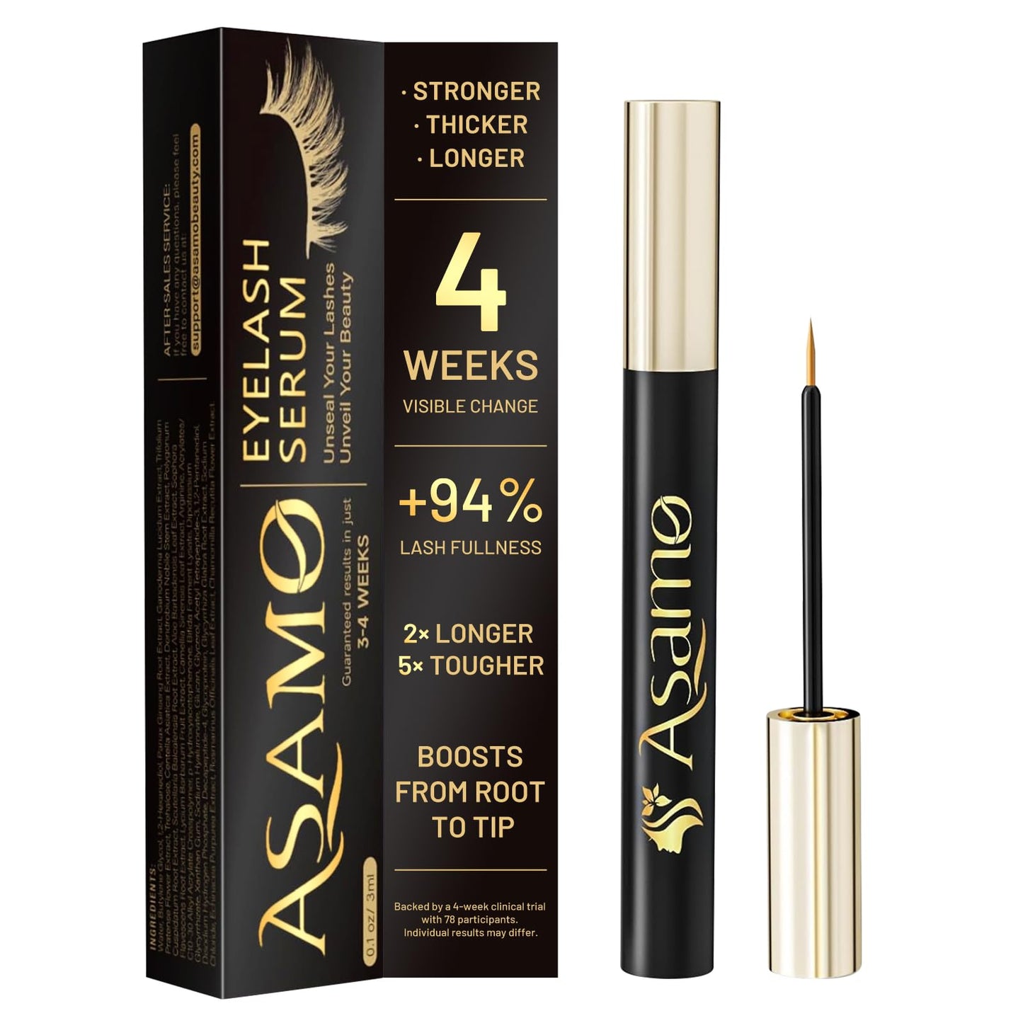 Eyelash & Eyebrow Growth Serum – 15 Plant Extracts for Longer, Denser & Fuller Lashes & Brows, Boosts Natural Hair Development,eyelash serum,Hypoallergenic Oil-Free,lash growth serum (PURE GOLD)