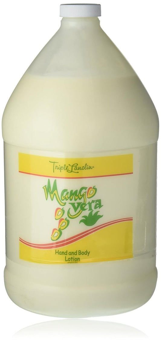 Triple Lanolin Mango Vera Lotion - Tropical Mango Scented Aloe & Lanolin Moisturizer | 1 Gallon, Non-Greasy & Fast-Absorbing