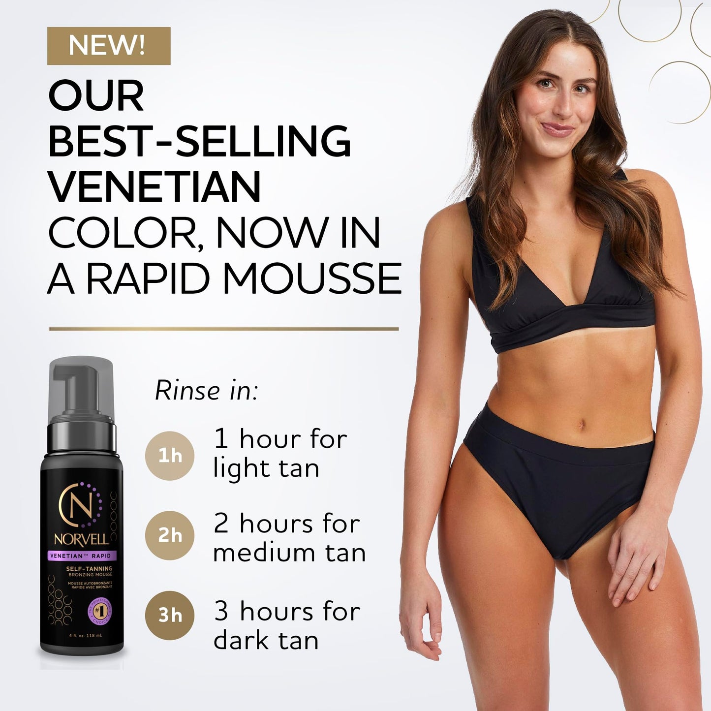 Norvell Venetian Rapid Sunless Self Tanning Set – 4 Fl Oz Mousse with Bronzer and Reusable Applicator Mitt for Natural Looking, Streak Free Tan