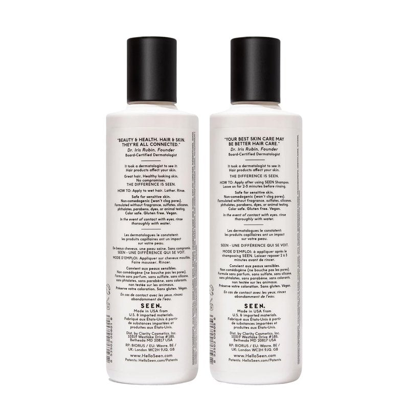 SEEN Shampoo & Conditioner Bundle, Fragrance-Free - Non-Comedogenic Hair Care Set, Dermatologist-Developed, Safe for Sensitive, Eczema & Acne-Prone Skin